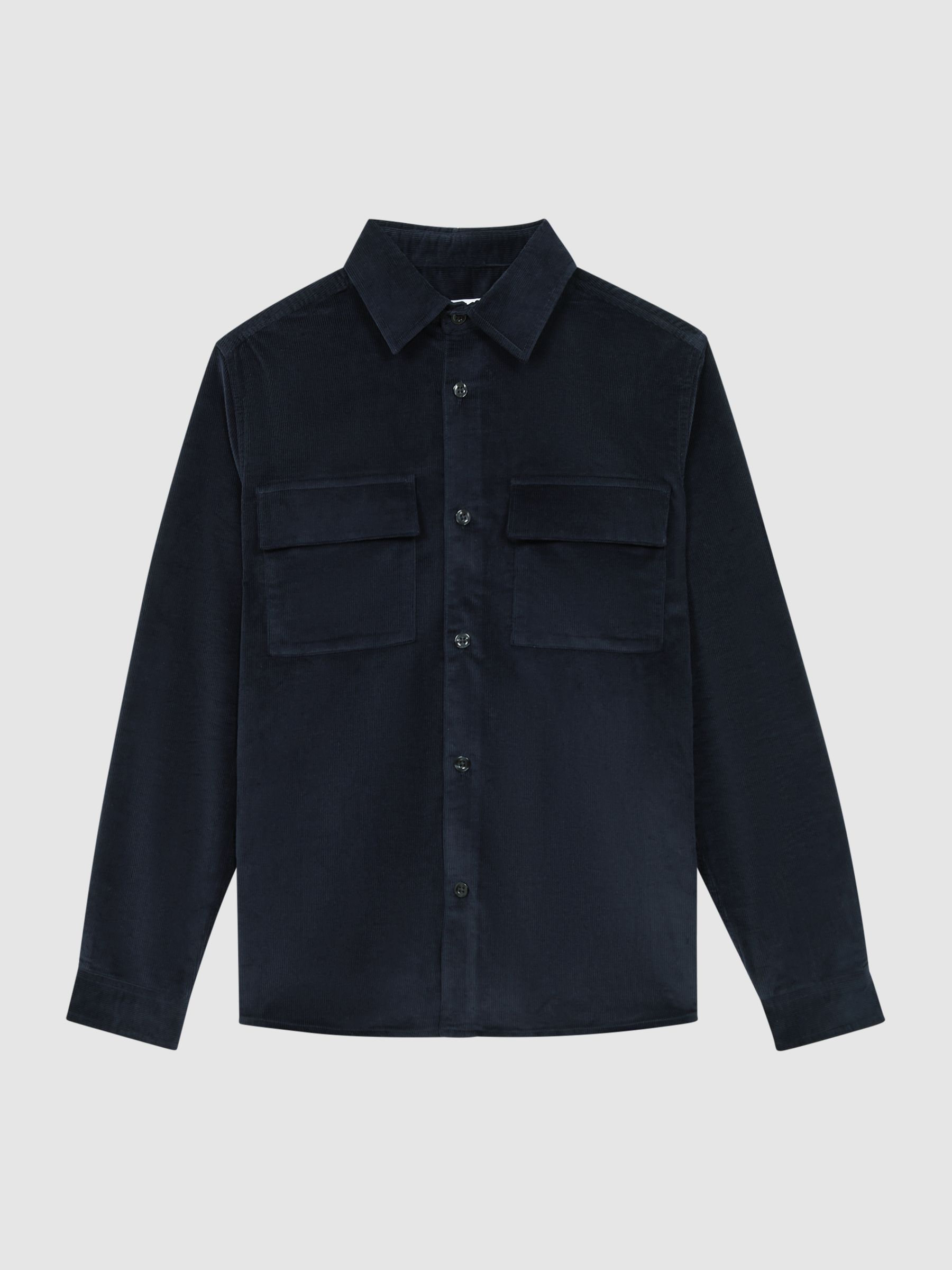 Corduroy Button-Through Overshirt in Navy - Image 2 of 4