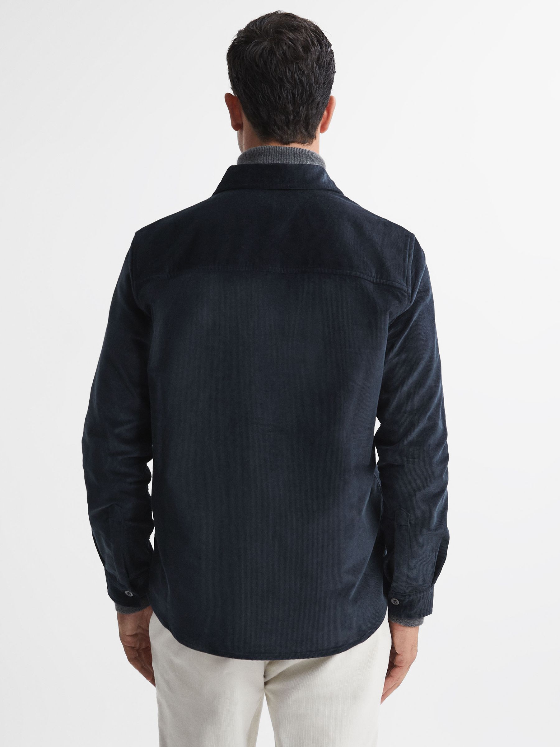 Corduroy Button-Through Overshirt in Navy - Image 4 of 4