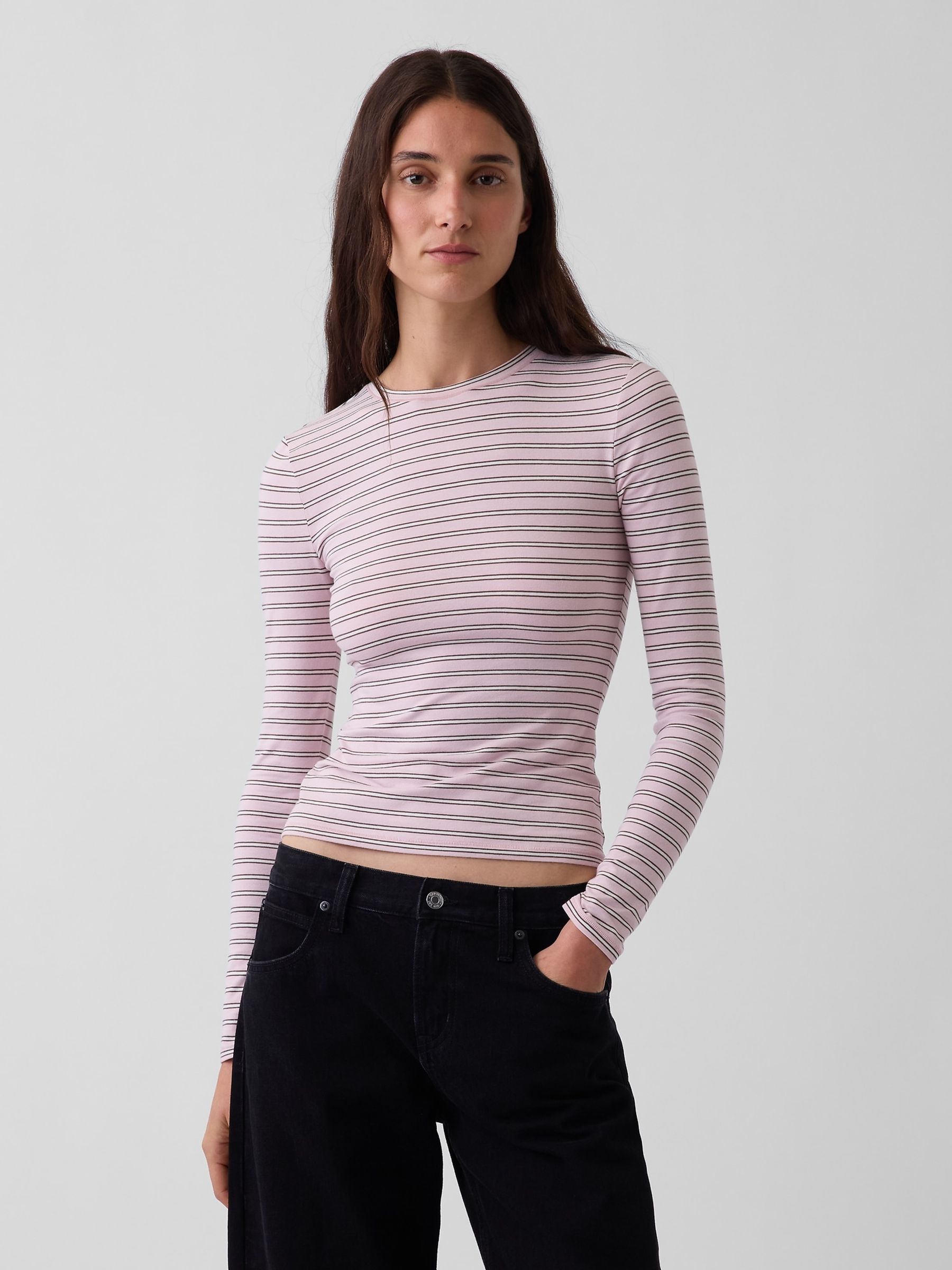 Pink Stripe Close Knit Jersey Long Sleeve T-Shirt - Image 1 of 4