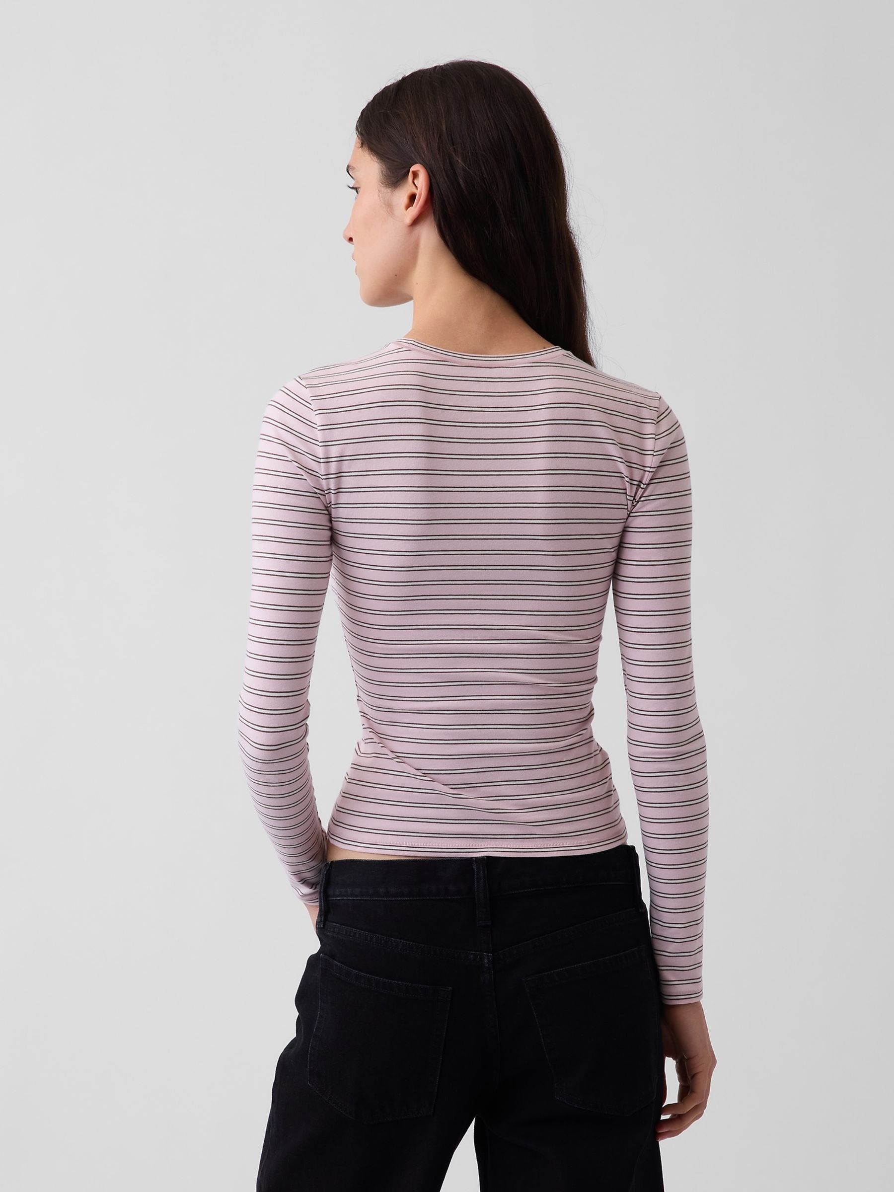 Pink Stripe Close Knit Jersey Long Sleeve T-Shirt - Image 2 of 4 Pink Stripe Close Knit Jersey Long Sleeve T-Shirt - Image 2 of 4