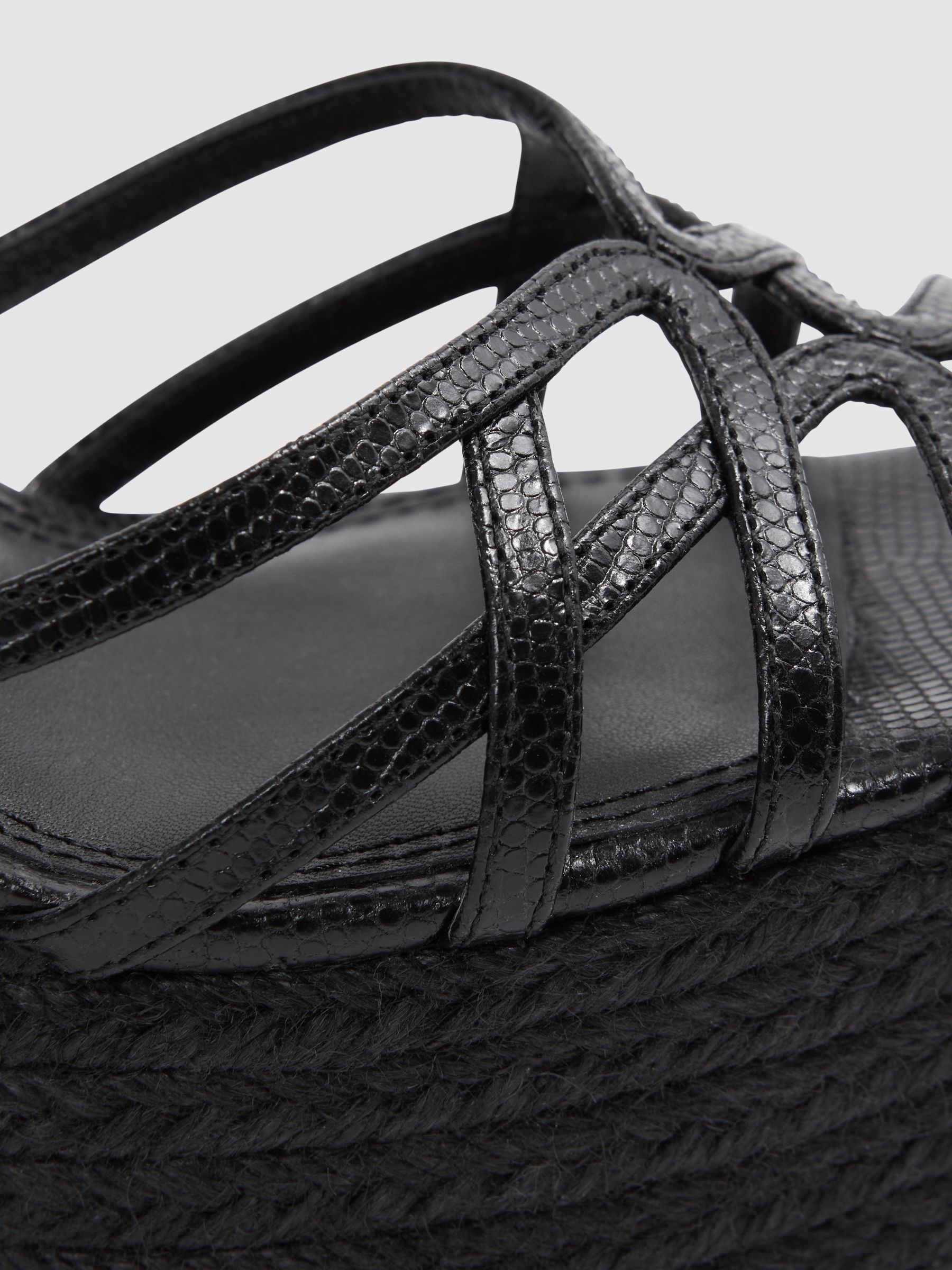Leather Raffia Platform Wedge Heels in Black - Image 5 of 5
