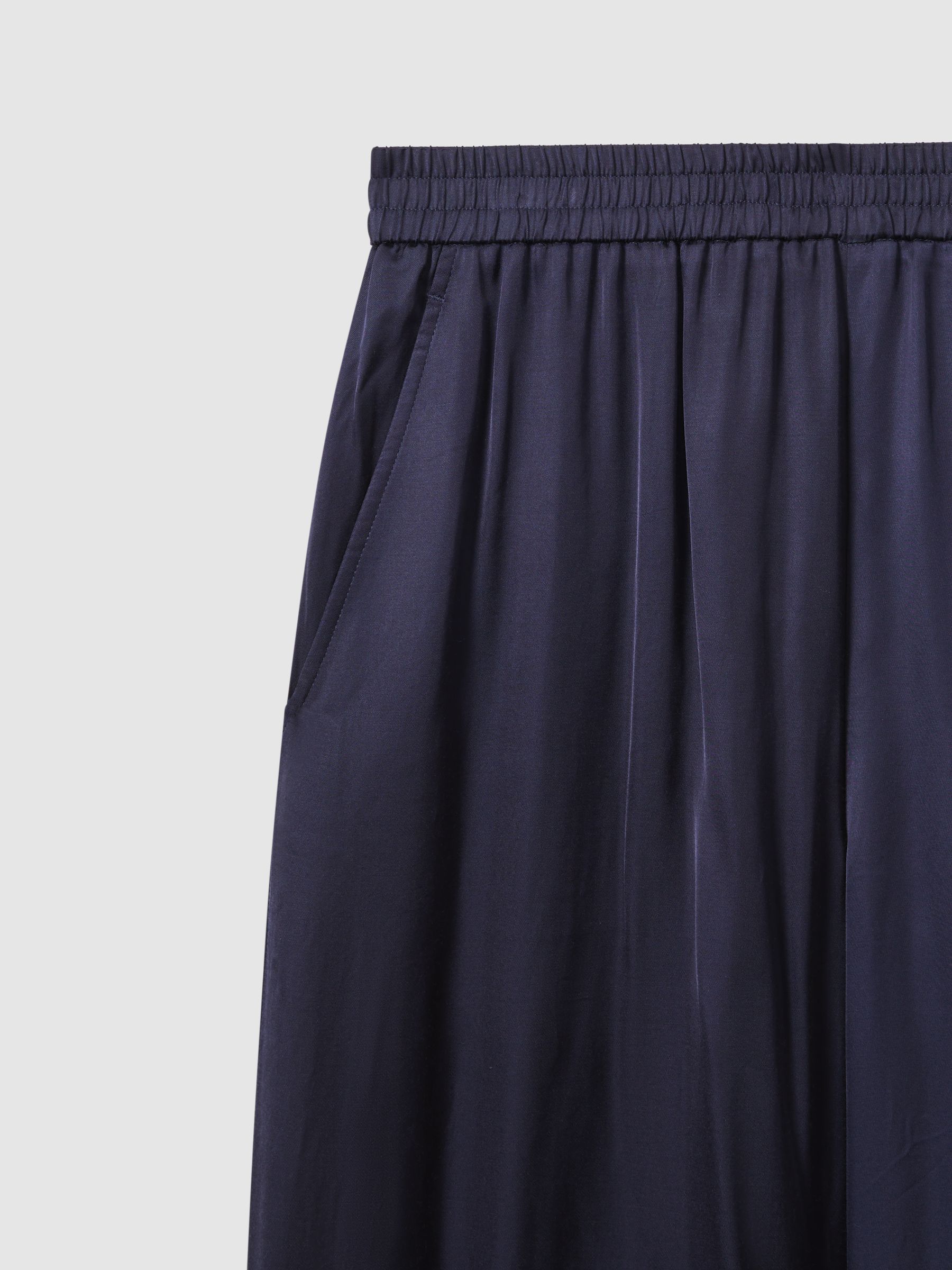 Satin Elasticated Waist Wide Leg Trousers in Navy - Image 6 of 6