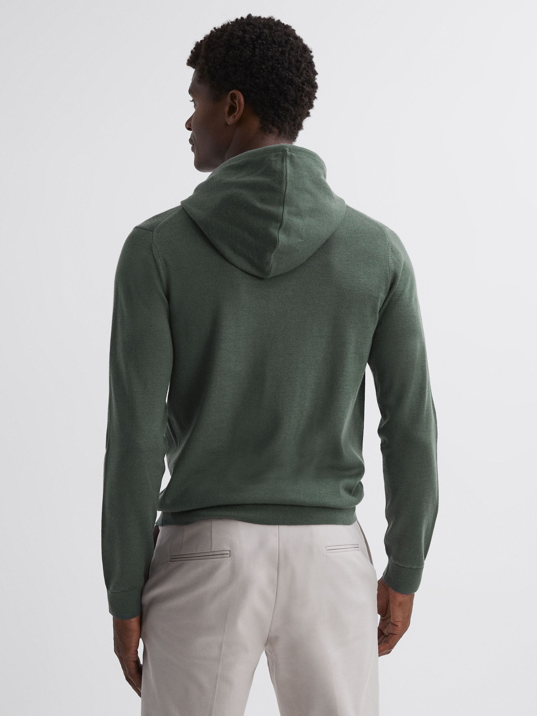 Merino Wool Drawstring Hoodie in Ivy Green - Image 1 of 4