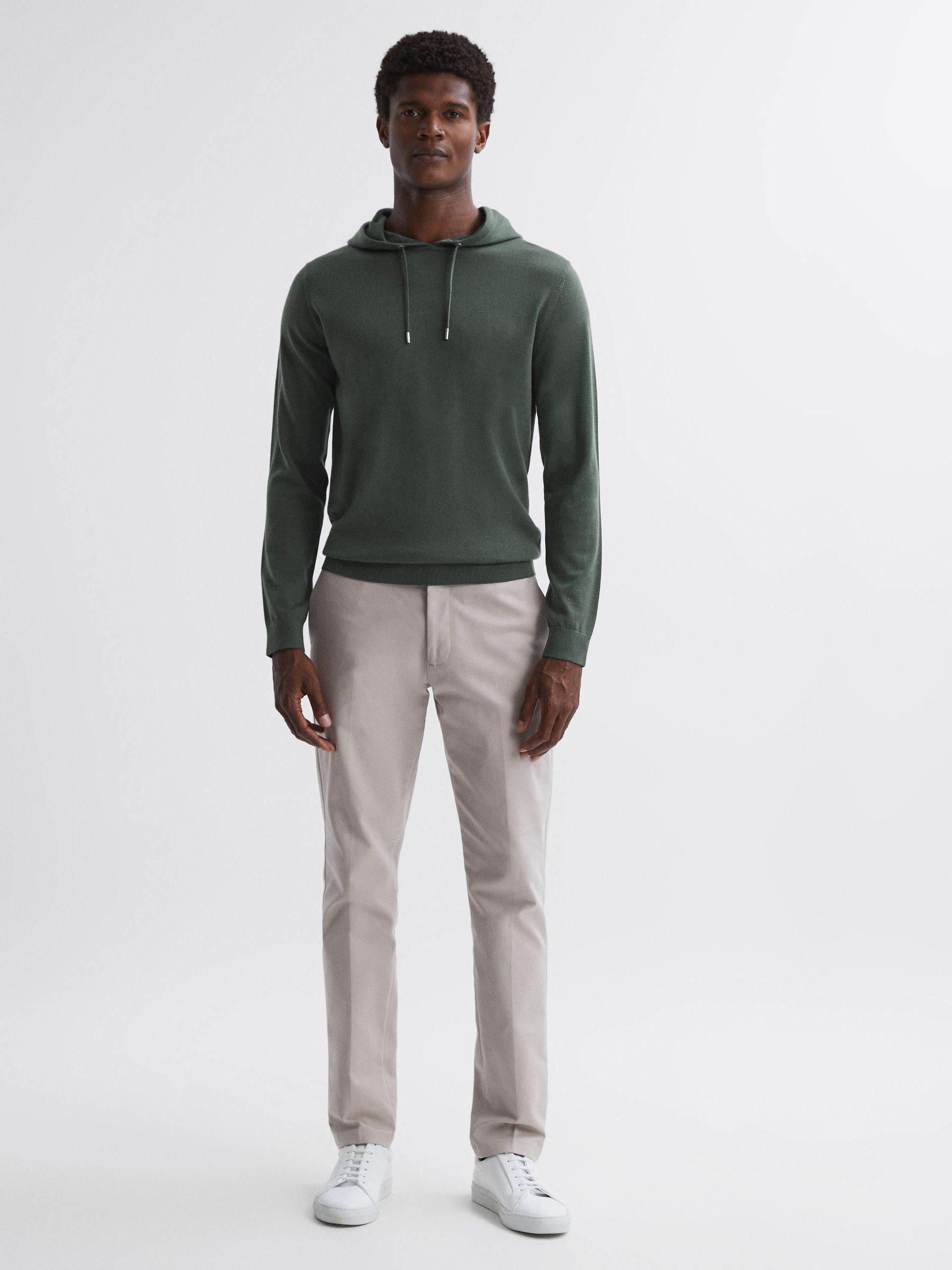 Merino Wool Drawstring Hoodie in Ivy Green - Image 2 of 4