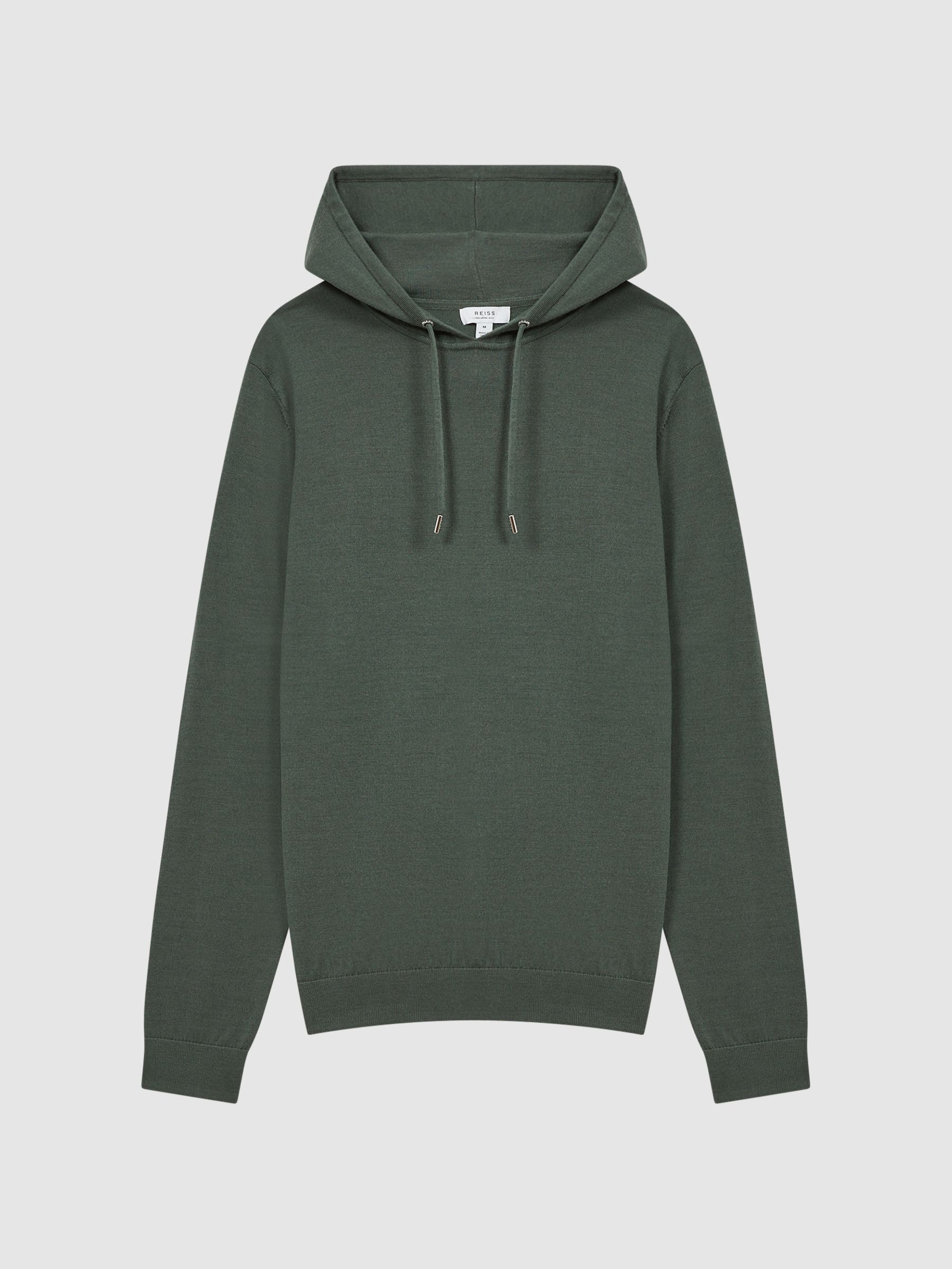 Reiss Merino Wool Drawstring Hoodie in Ivy Green - REISS