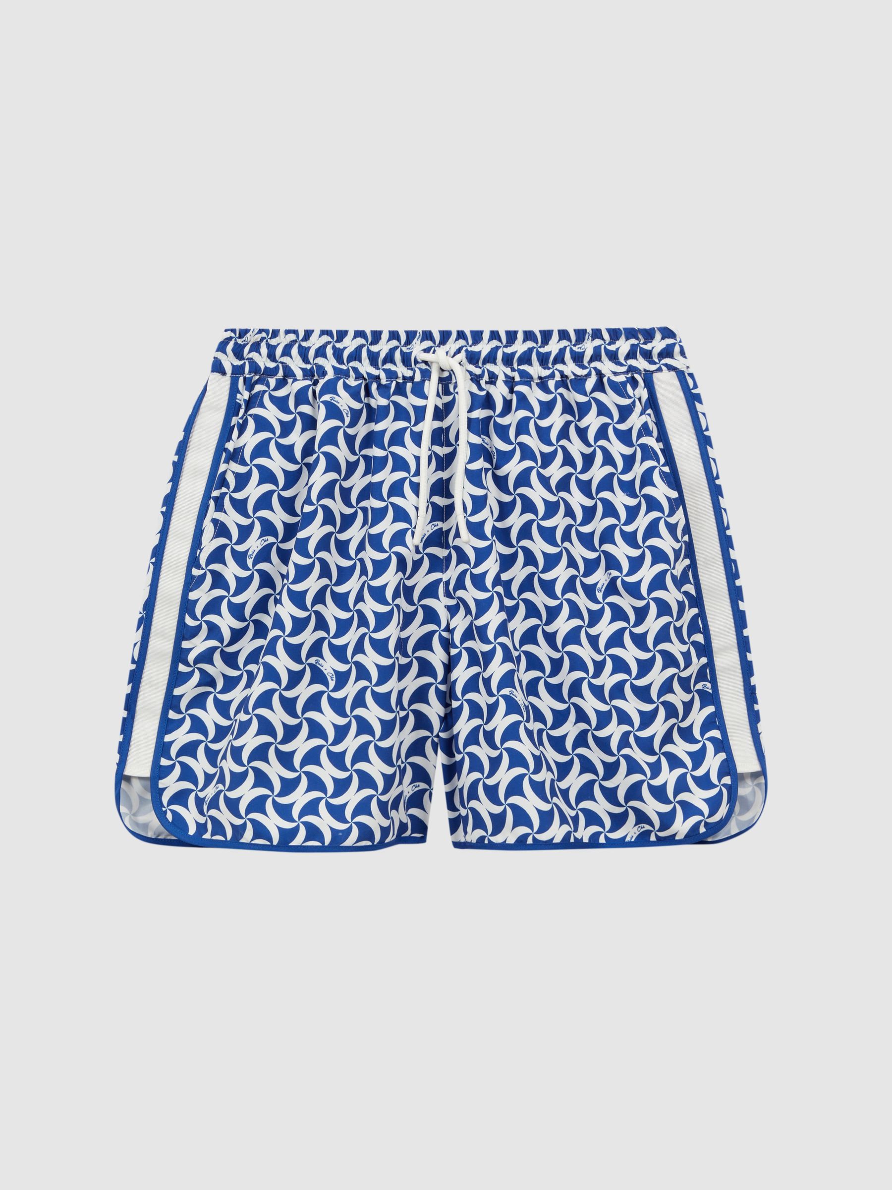 Reiss Ché Printed Drawstring Swim Shorts in Bright Blue/White - Image 2 of 6