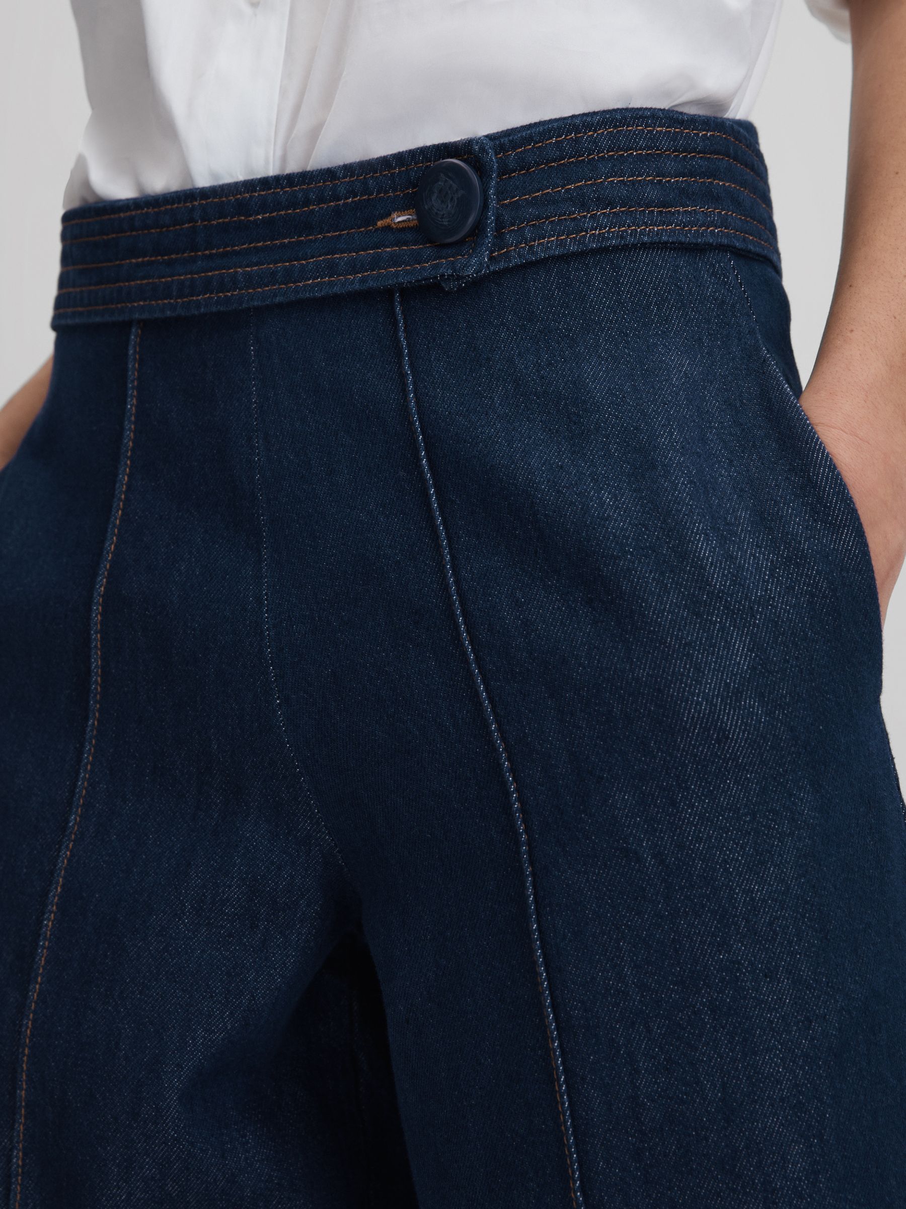 Belted Wide Leg Jeans in Dark Blue - image 5