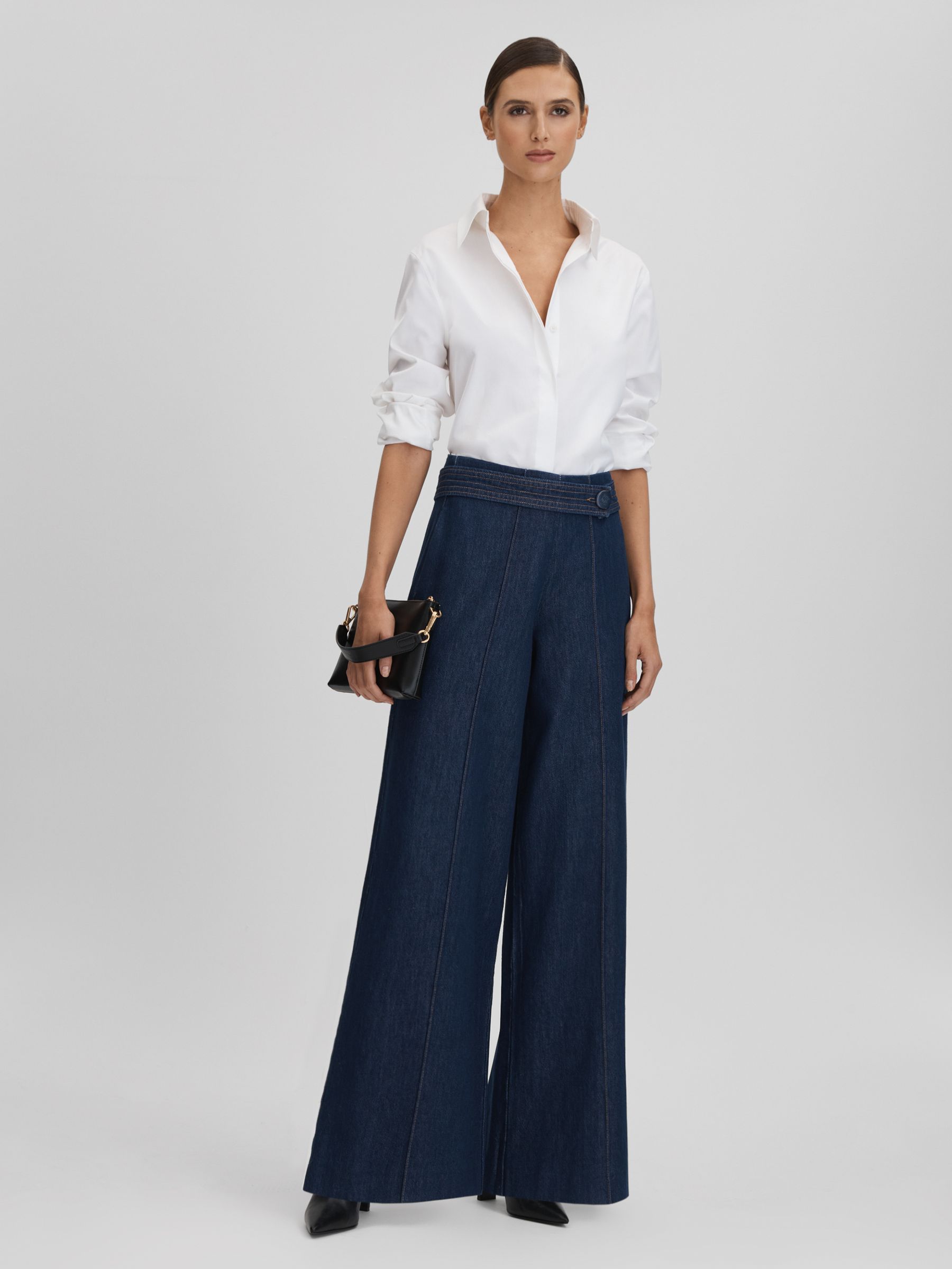 Belted Wide Leg Jeans in Dark Blue - Image 8 of 8