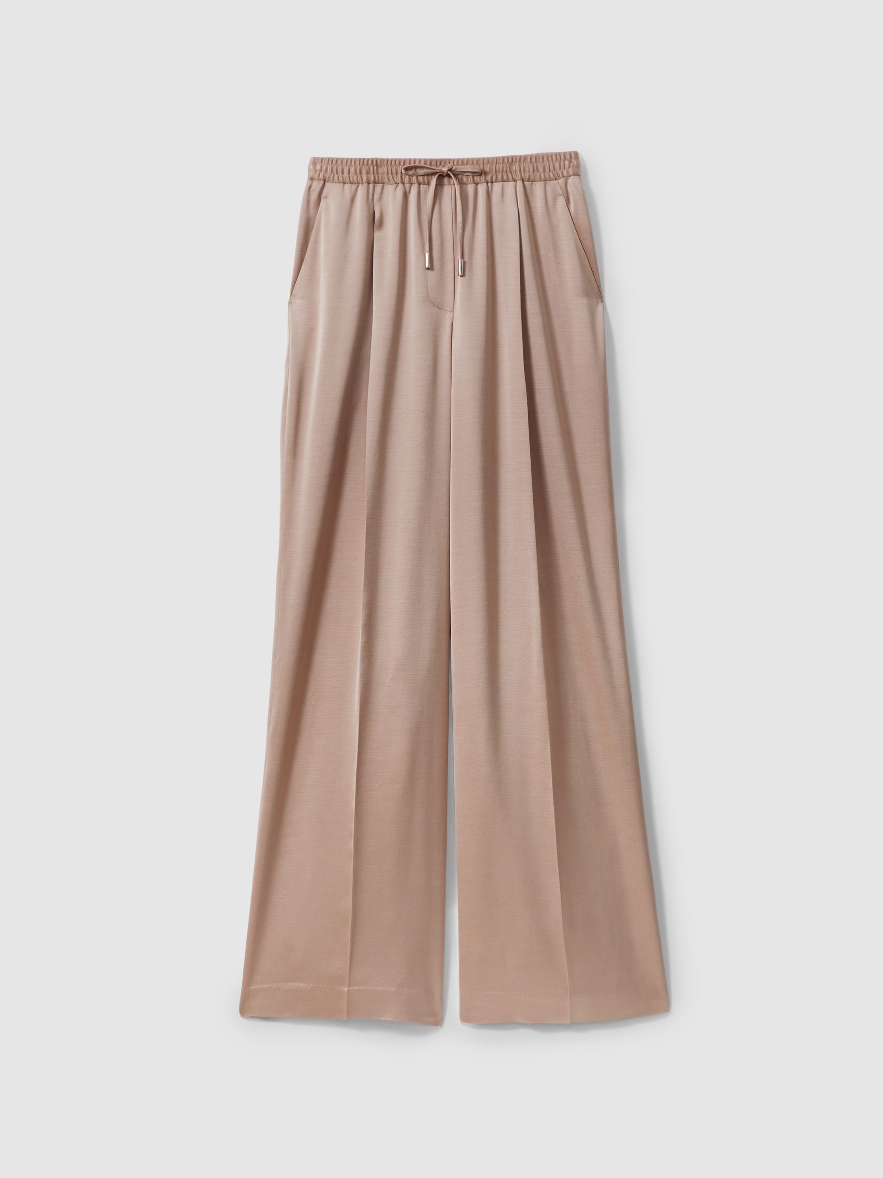 Satin Drawstring Wide Leg Trousers in Gold - Image 2 of 5
