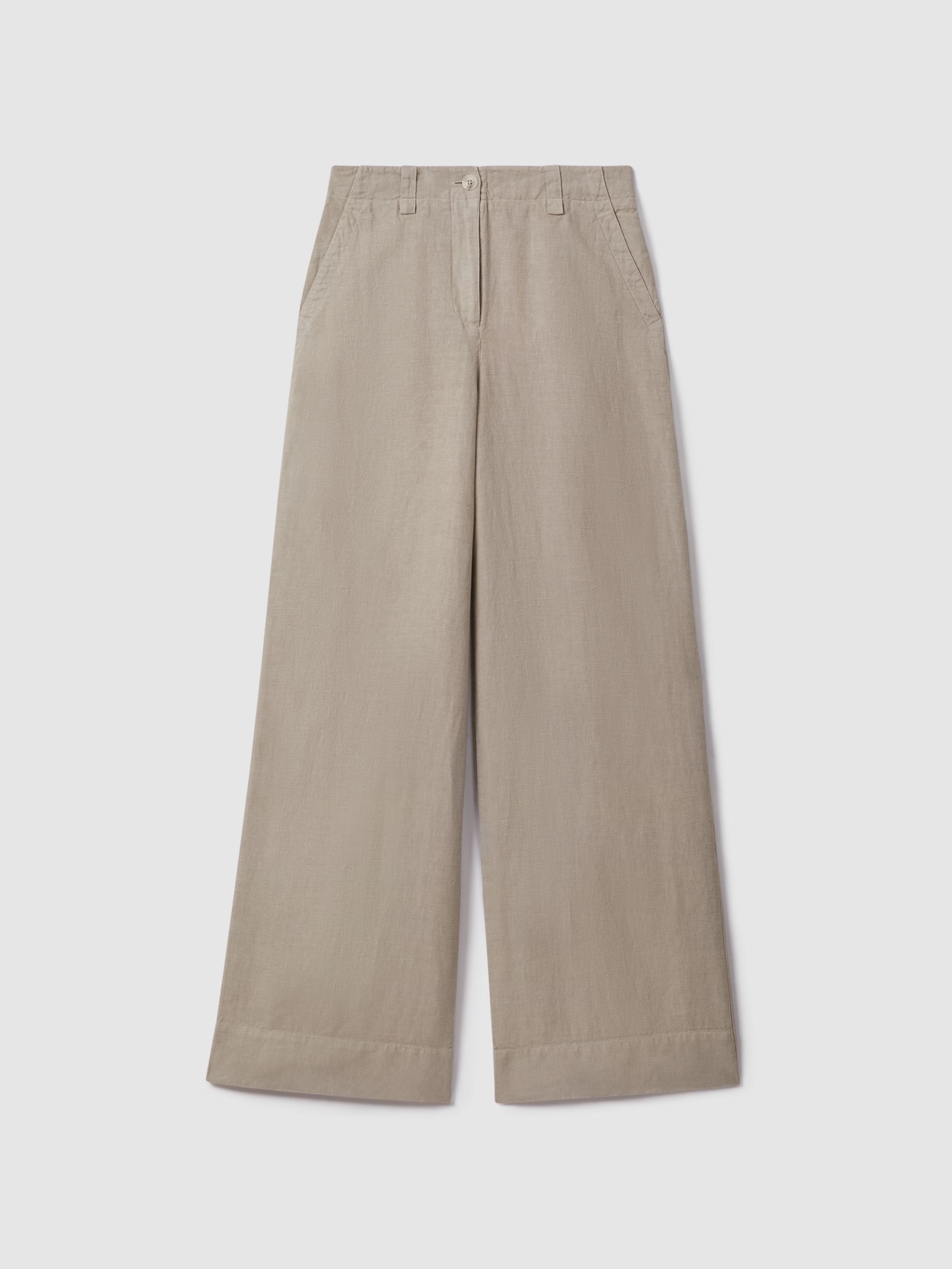Linen Wide Leg Garment Dyed Trousers in Light Khaki - Image 2 of 6
