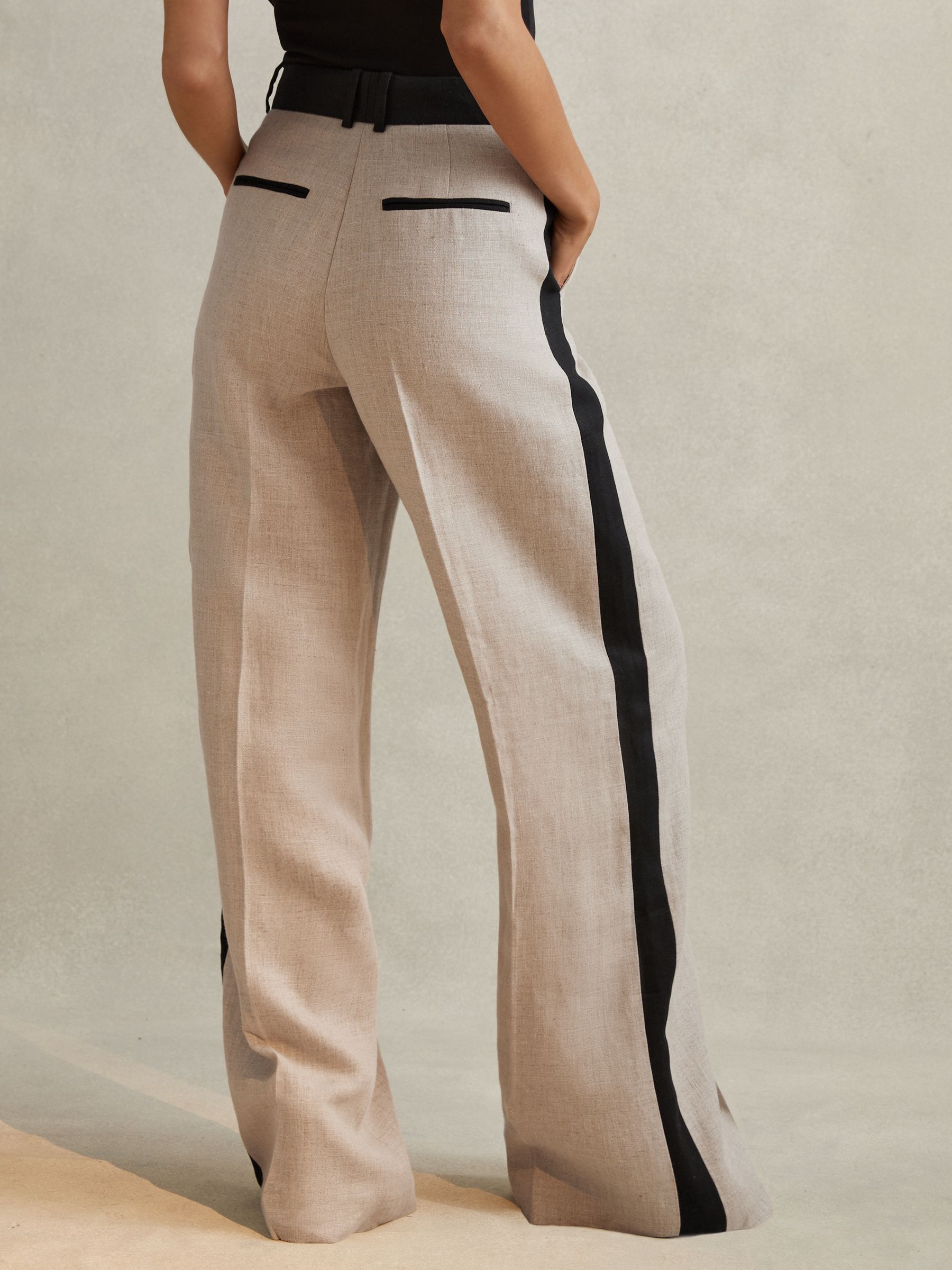 Colourblock Linen Wide Leg Trousers in Neutral - Image 4 of 6