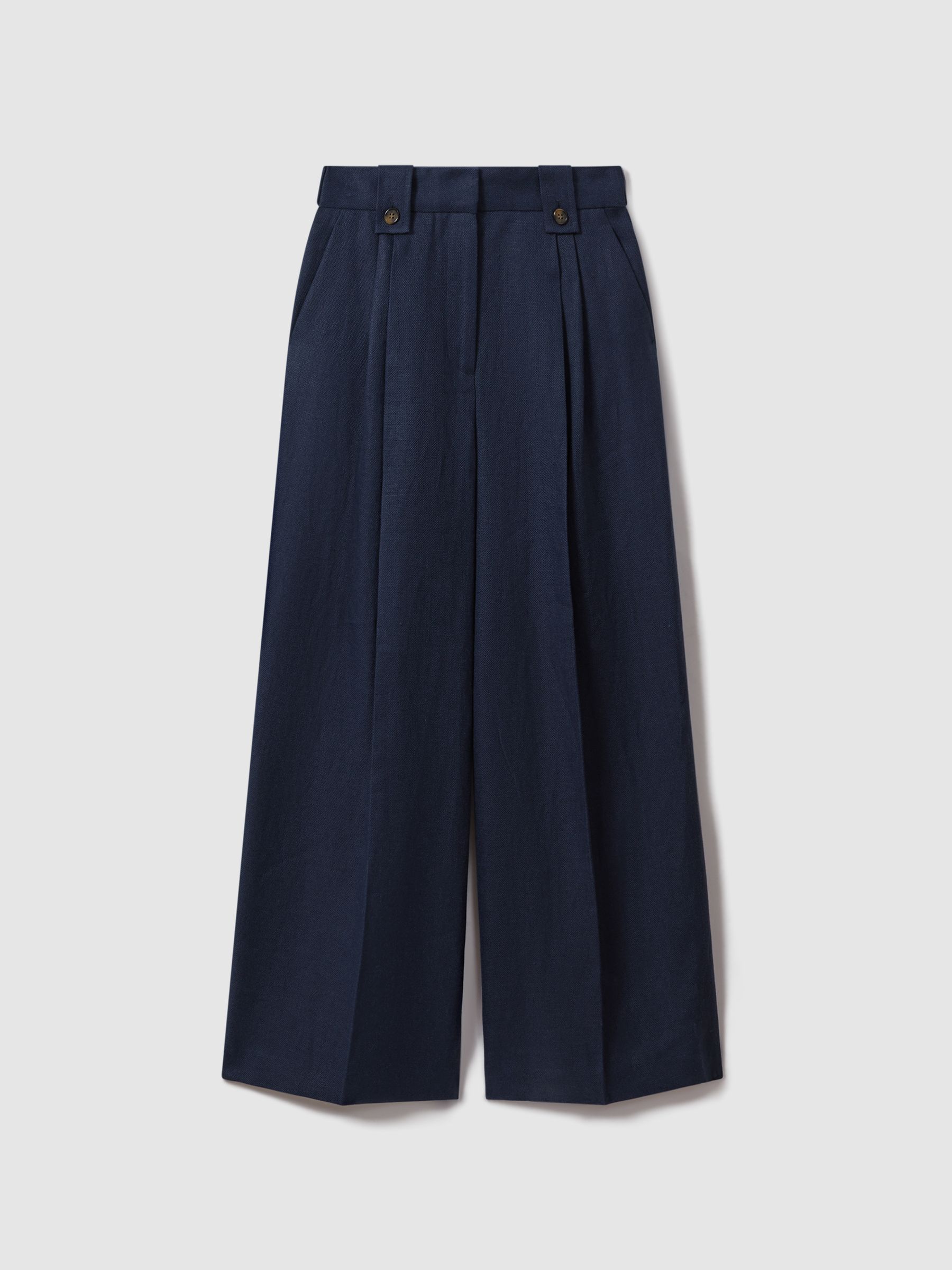 Linen Front Pleat Trousers in Navy - Image 2 of 6