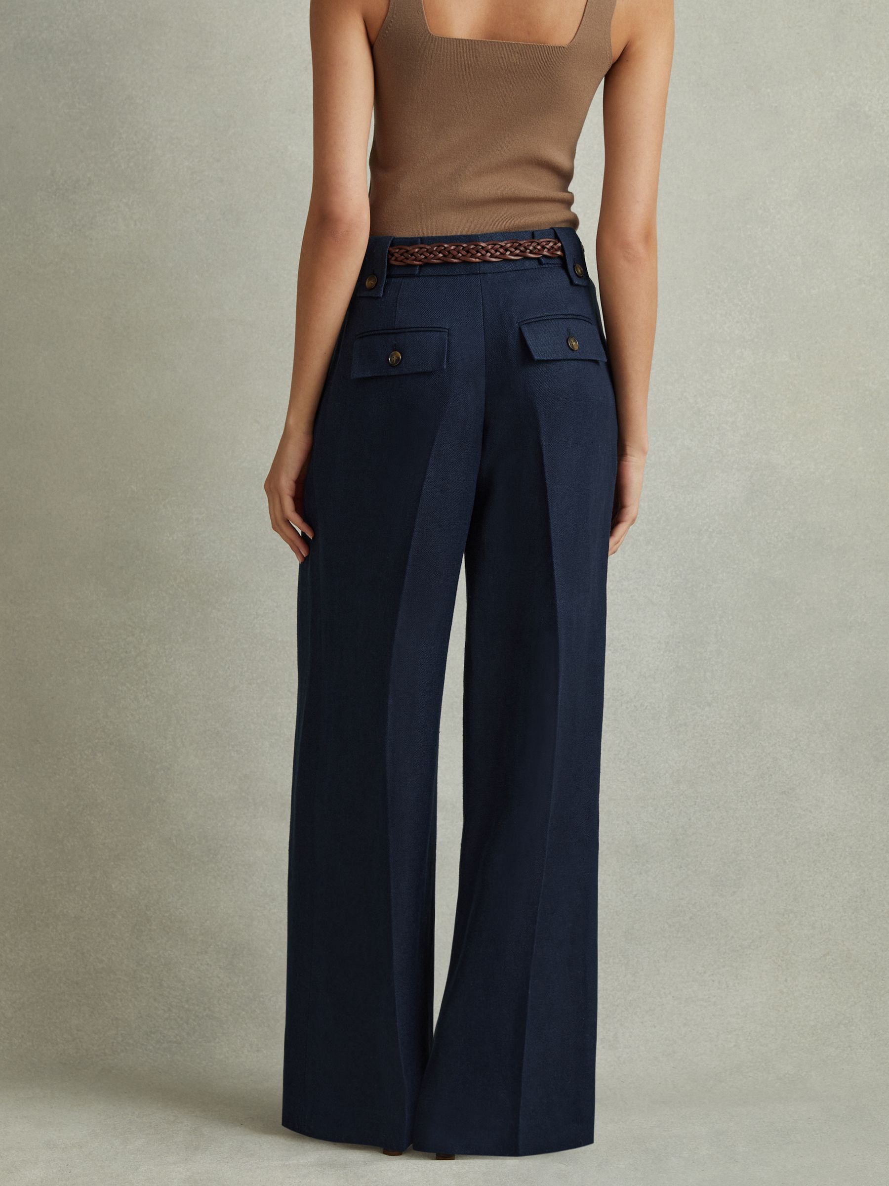 Linen Front Pleat Trousers in Navy - Image 5 of 6