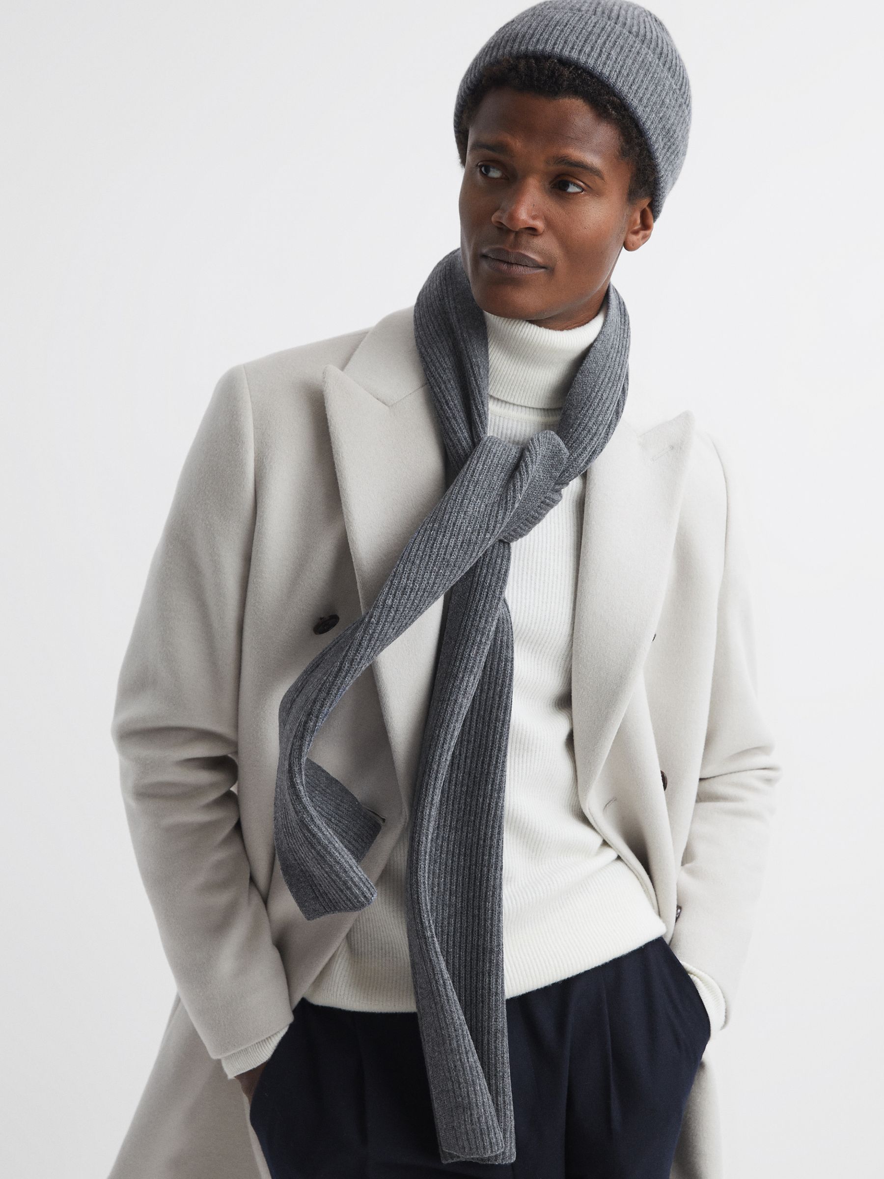 Ribbed Merino Scarf in Charcoal - Image 2 of 4