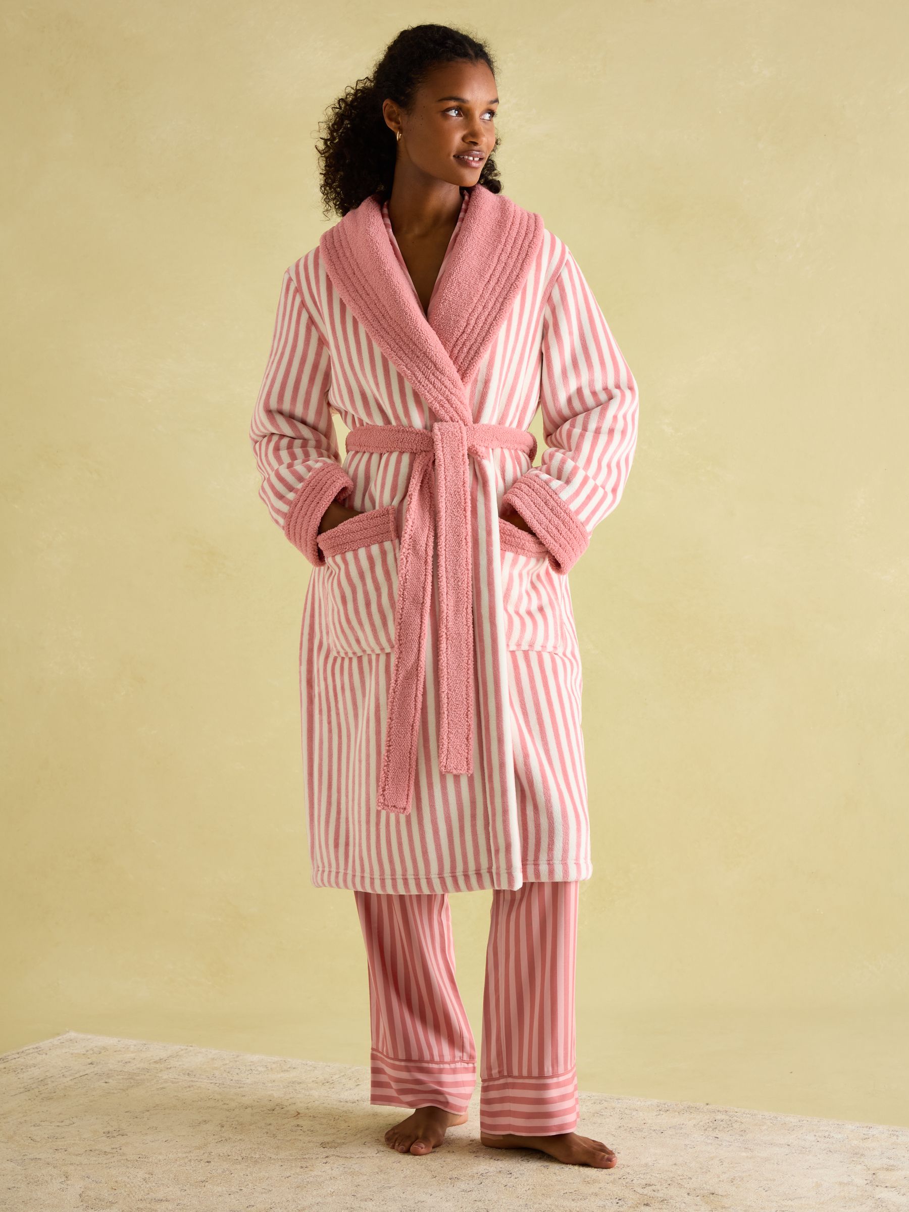 Matilda Pink & White Fleece Lined Dressing Gown - Image 1 of 6