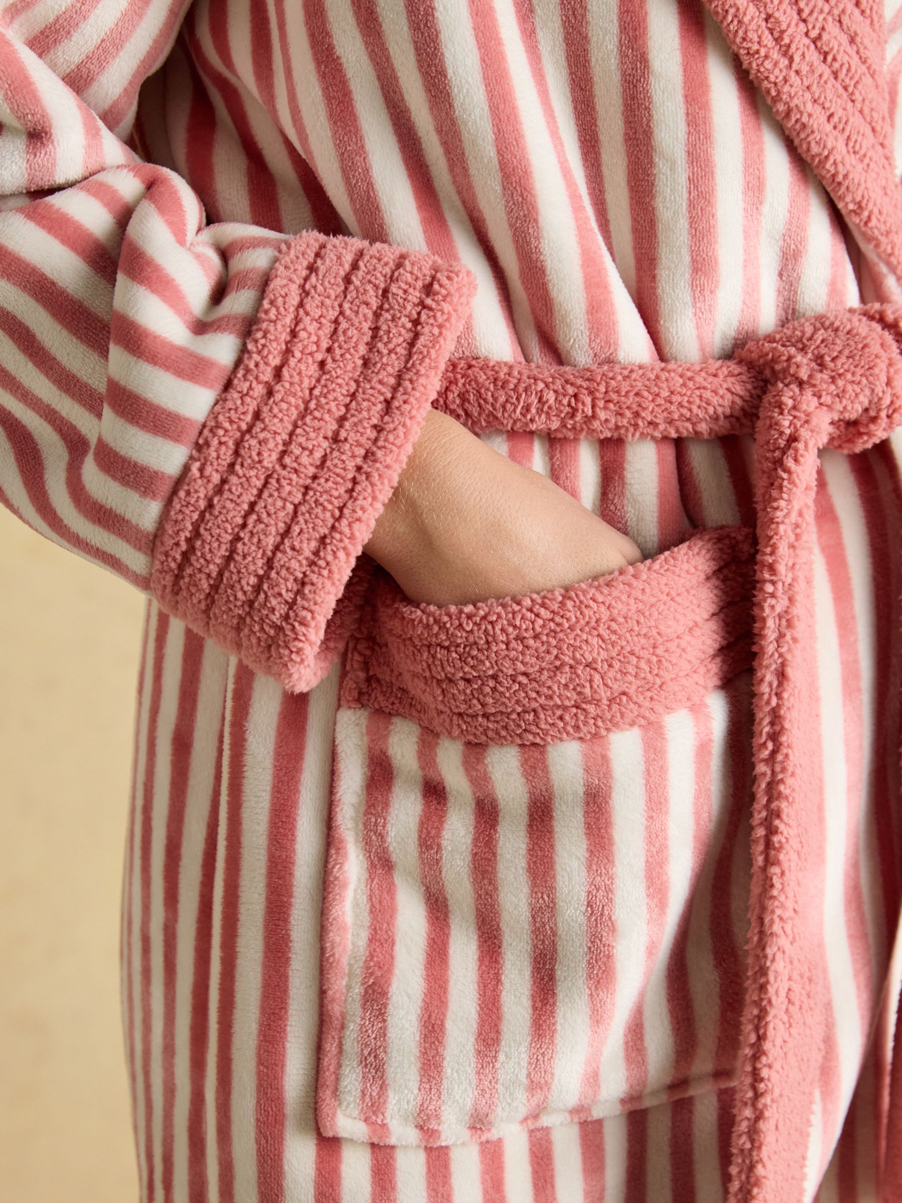 Matilda Pink & White Fluffy Fleece Dressing Gown | Joules Matilda Pink & White Fluffy Fleece Dressing Gown | Joules