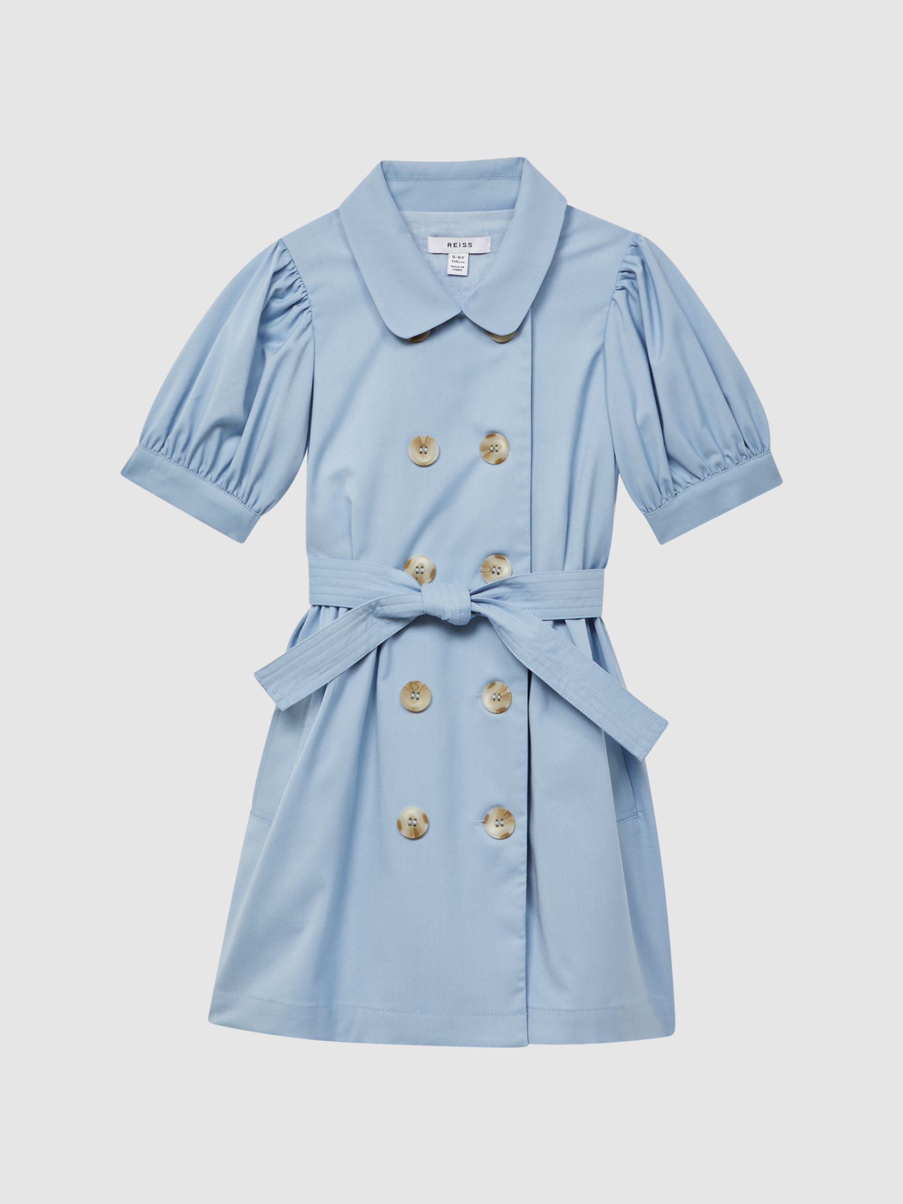 4-9 yrs Puff Sleeve Belted Dress in Blue - Image 2 of 6