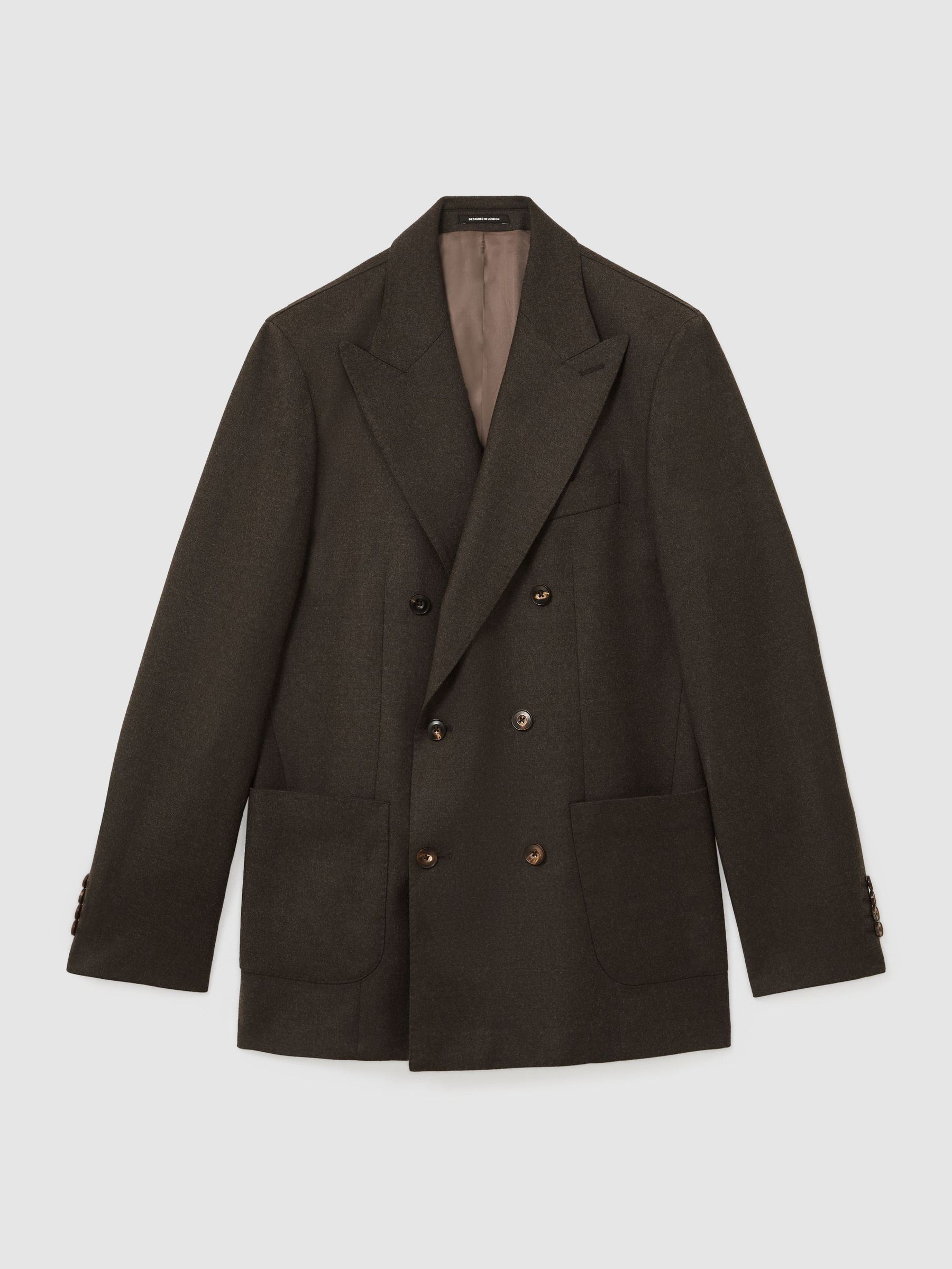 Wool-Blend Flannel Double-Breasted Suit Blazer Classic-Fit in Chocolate Brown - Image 2 of 9 Wool-Blend Flannel Double-Breasted Suit Blazer Classic-Fit in Chocolate Brown - Image 2 of 9