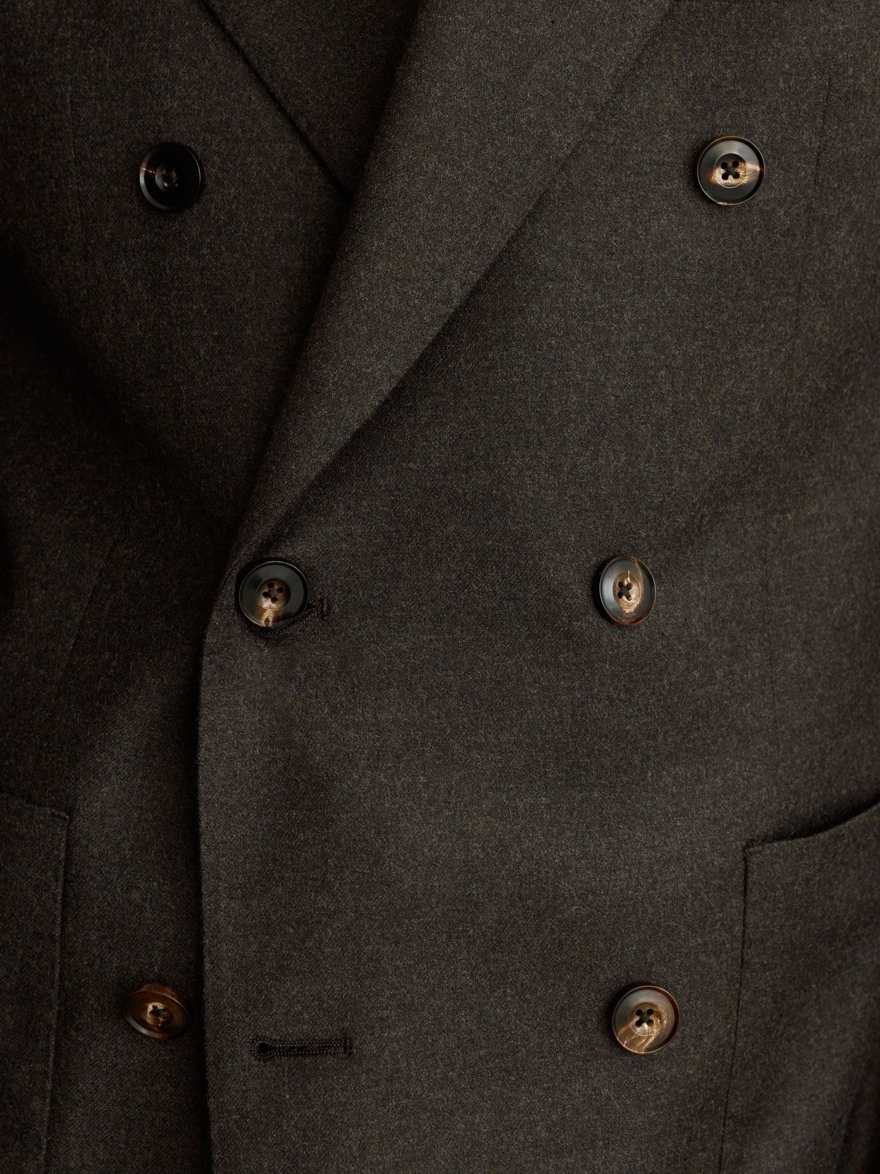 Wool-Blend Flannel Double-Breasted Suit Blazer Classic-Fit in Chocolate Brown - Image 3 of 9