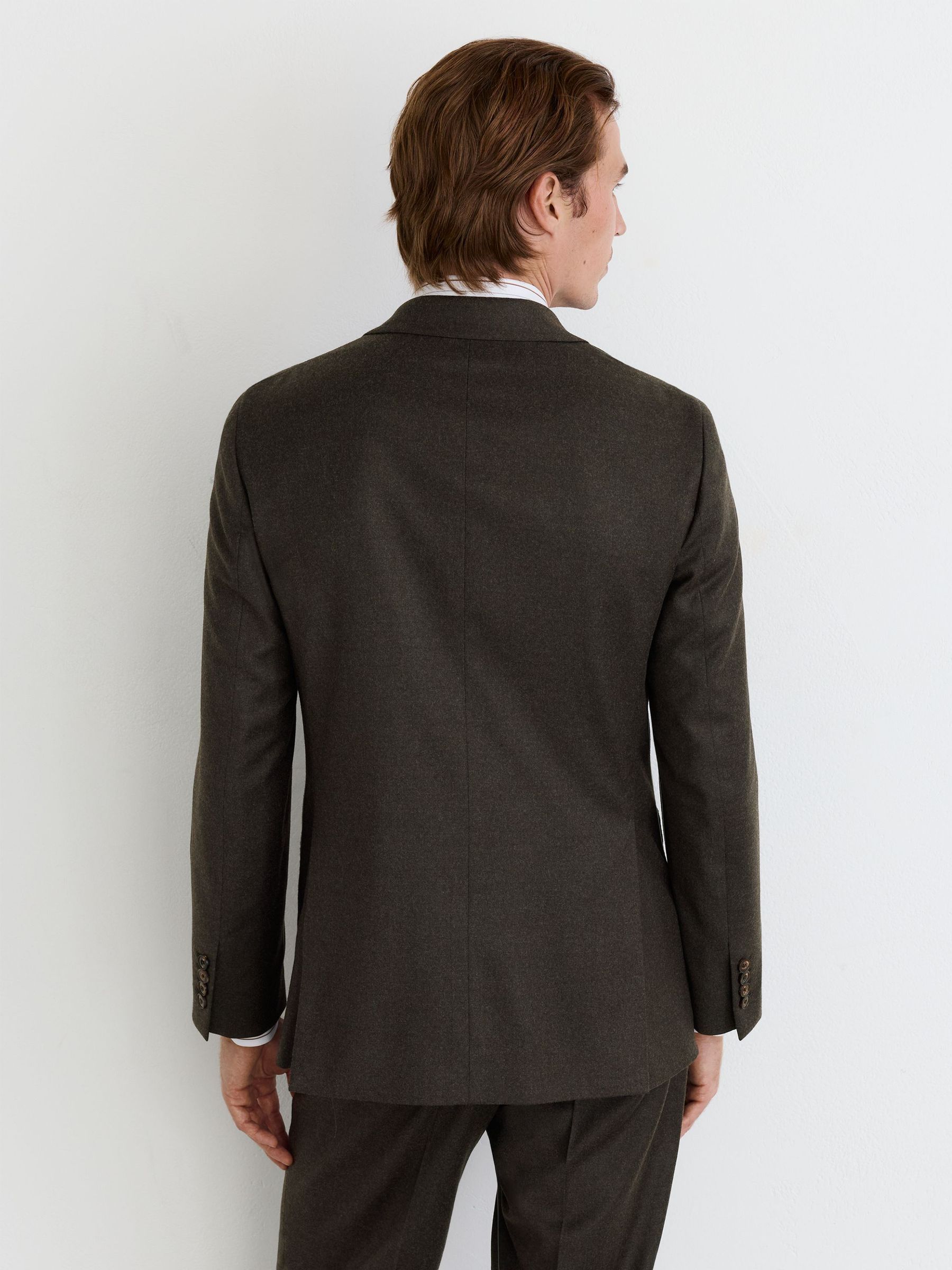 Wool-Blend Flannel Double-Breasted Suit Blazer Classic-Fit in Chocolate Brown - Image 6 of 9