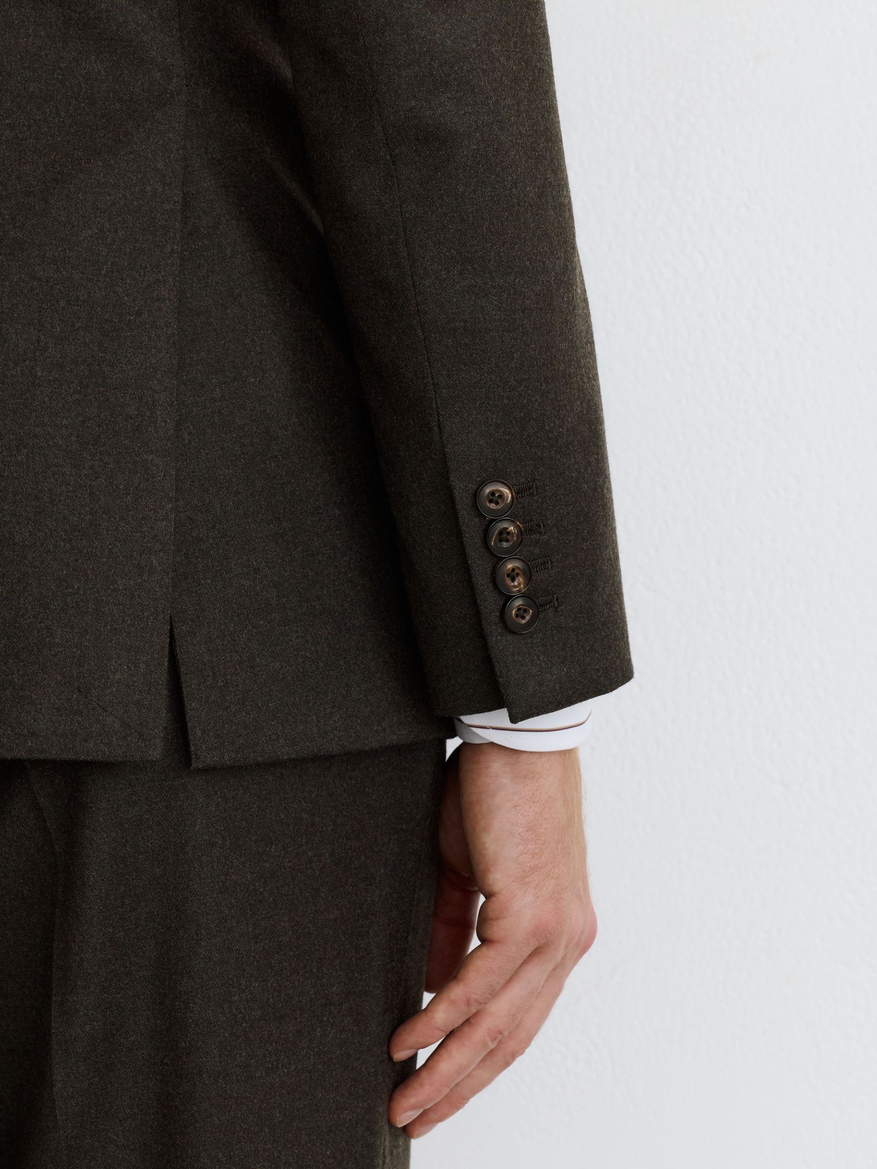 Wool-Blend Flannel Double-Breasted Suit Blazer Classic-Fit in Chocolate Brown - Image 7 of 9