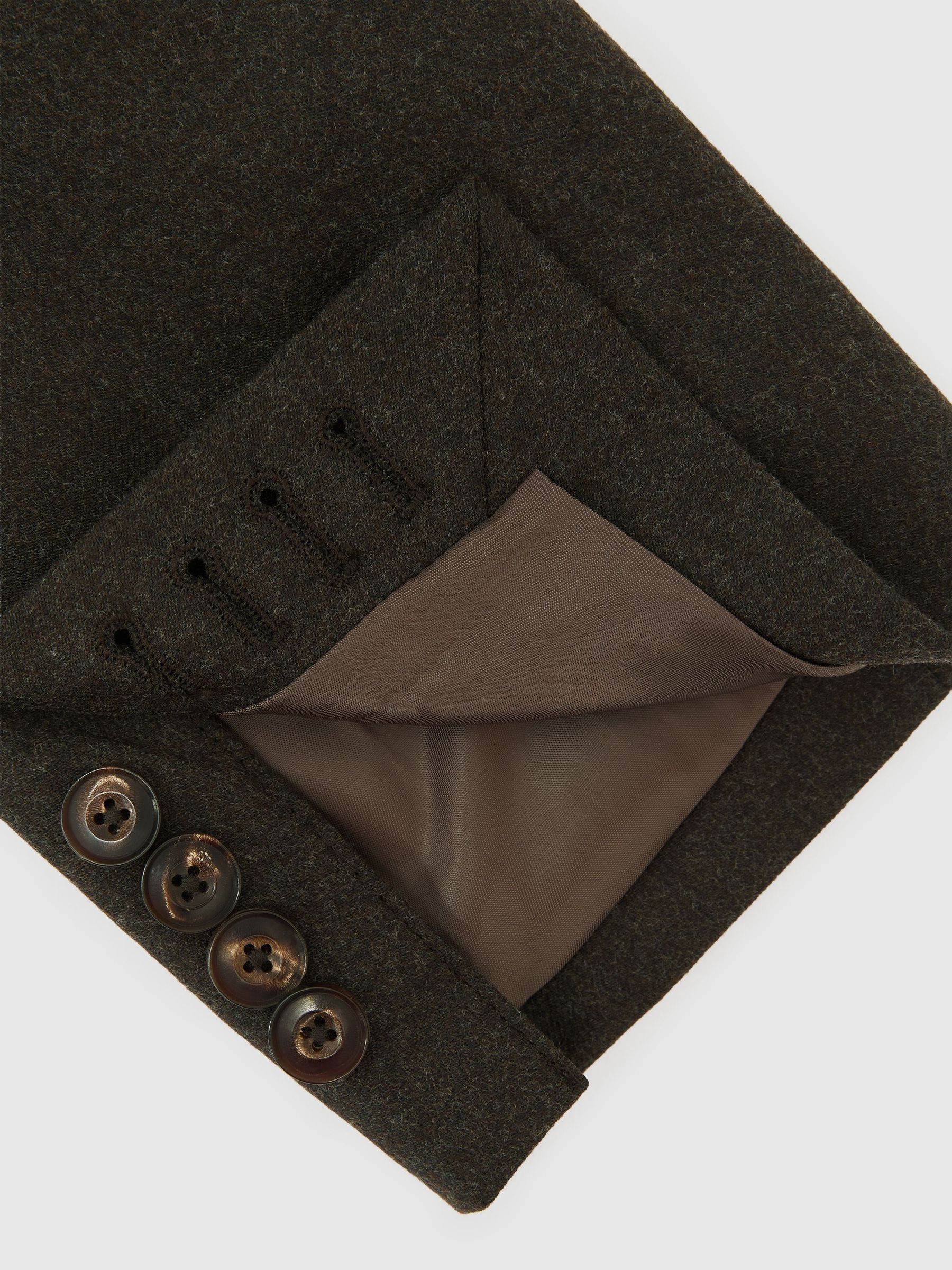 Wool-Blend Flannel Double-Breasted Suit Blazer Classic-Fit in Chocolate Brown - Image 8 of 9