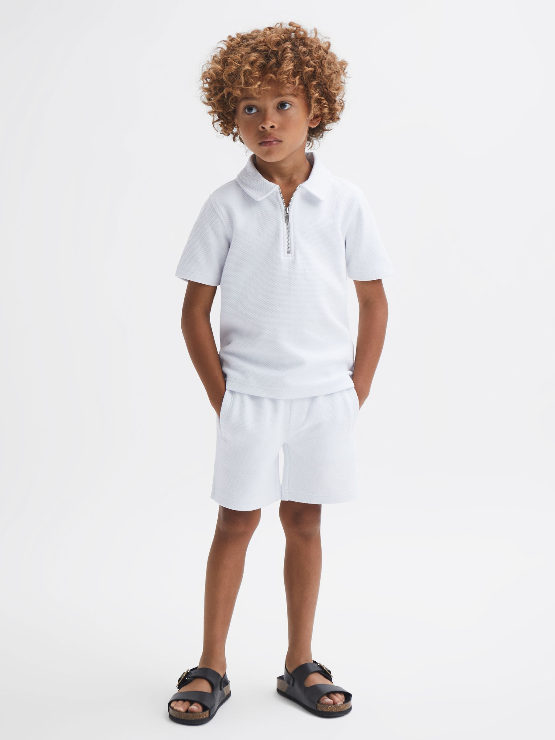 Senior Textured Half-Zip Polo Shirt in White - Image 3 of 6