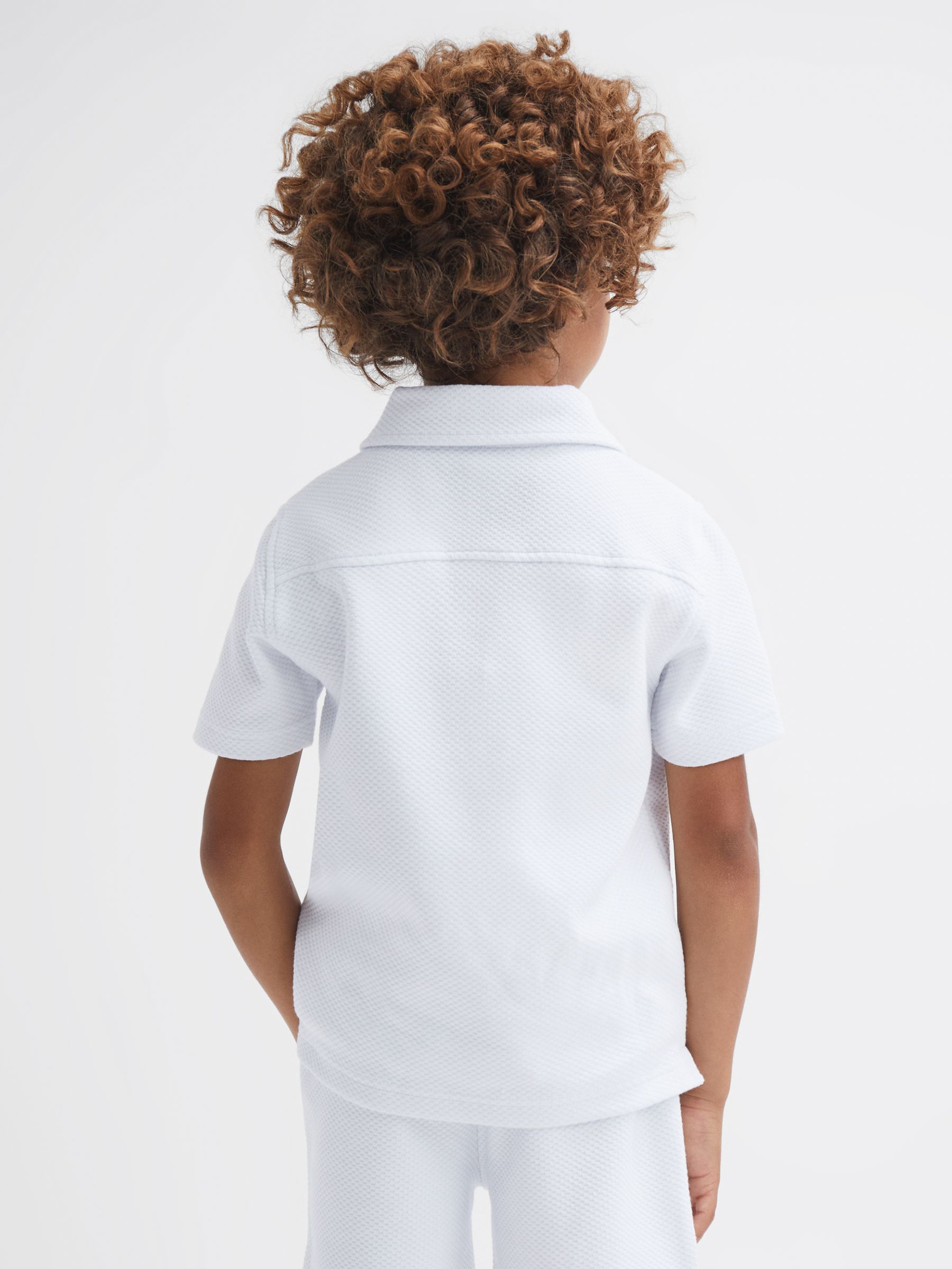 Senior Textured Half-Zip Polo Shirt in White - Image 5 of 6