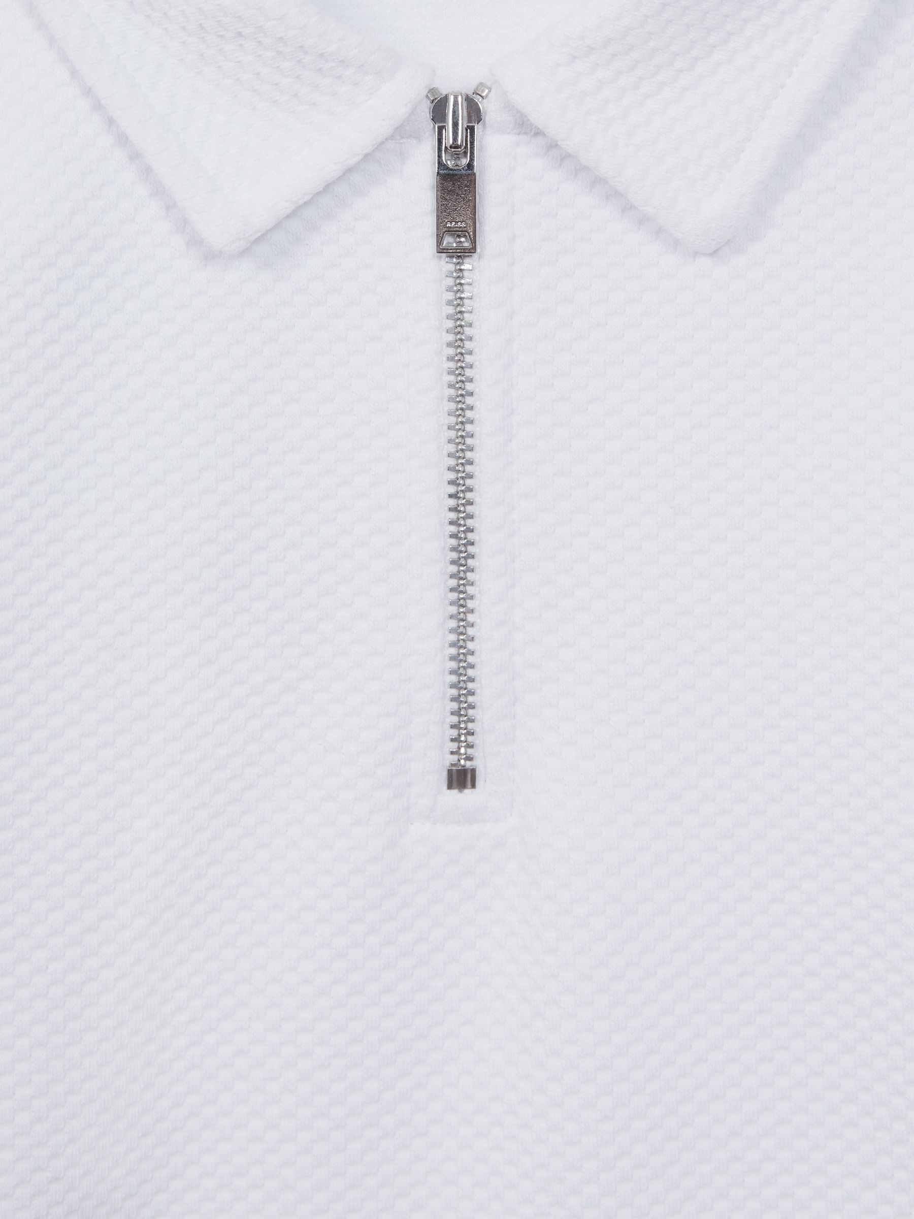 Senior Textured Half-Zip Polo Shirt in White - Image 6 of 6