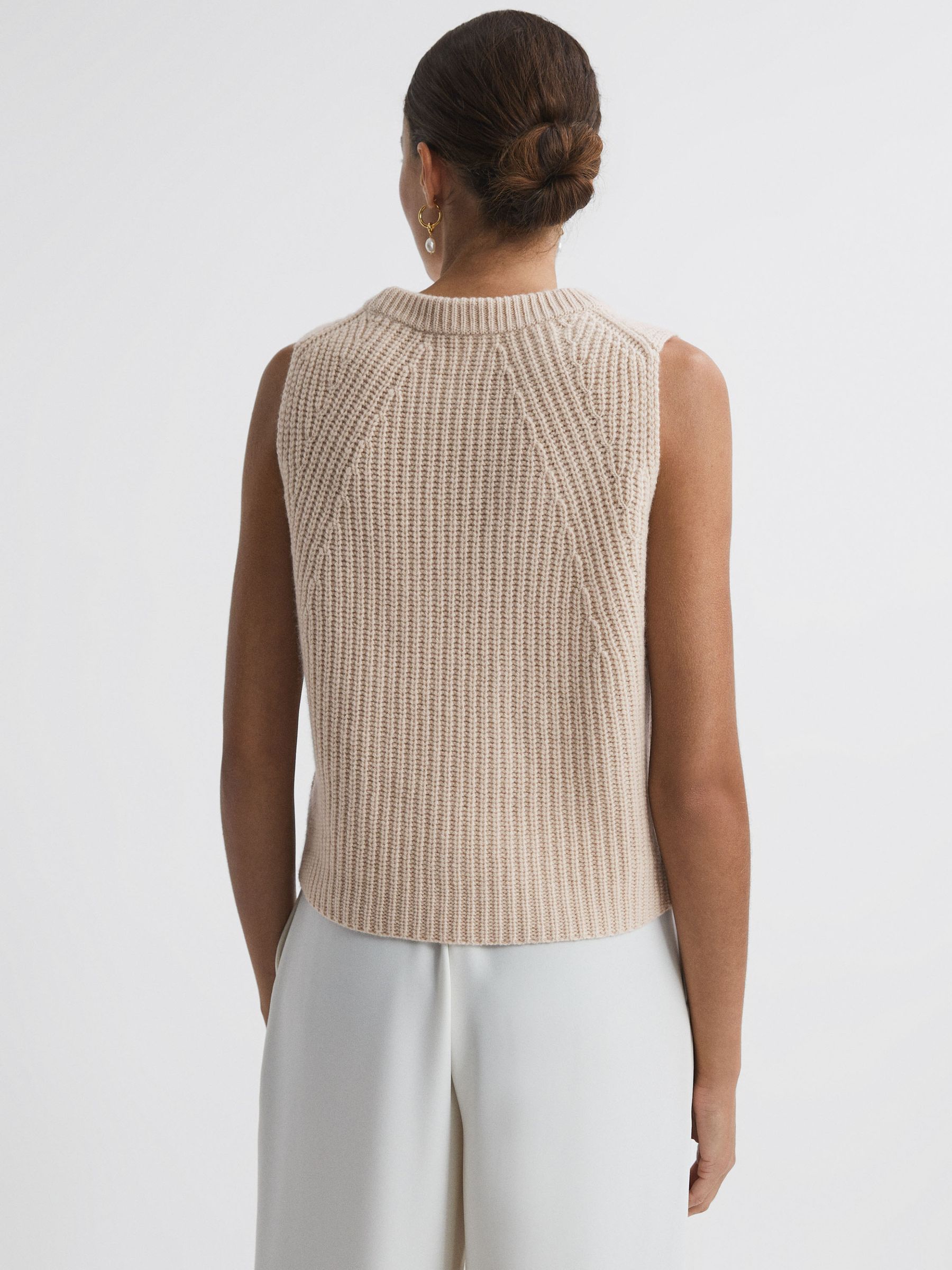 Wool-Cashmere Sleeveless Removable Roll Neck Vest in Neutral - Image 4 of 7