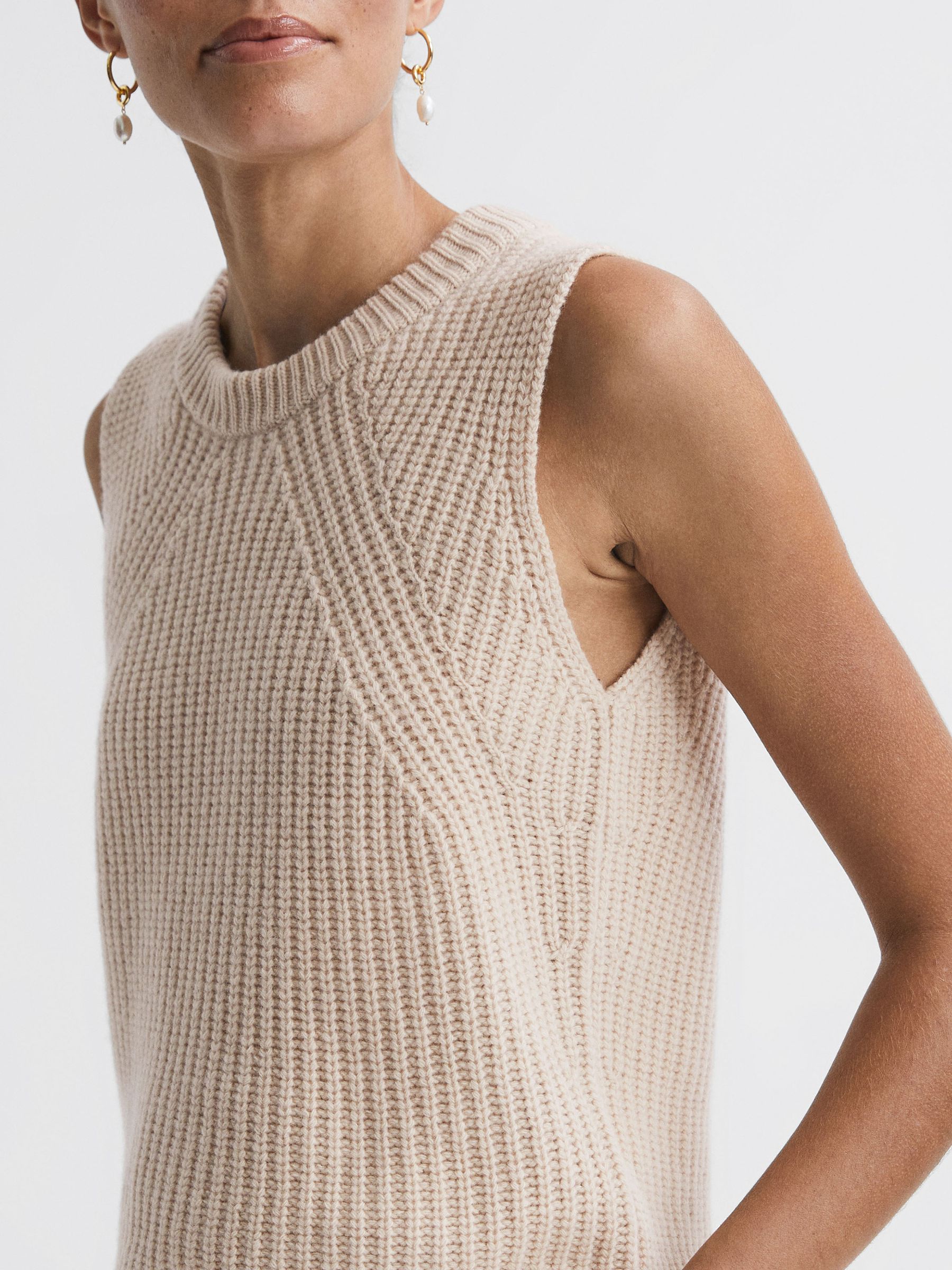 Wool-Cashmere Sleeveless Removable Roll Neck Vest in Neutral - Image 5 of 7