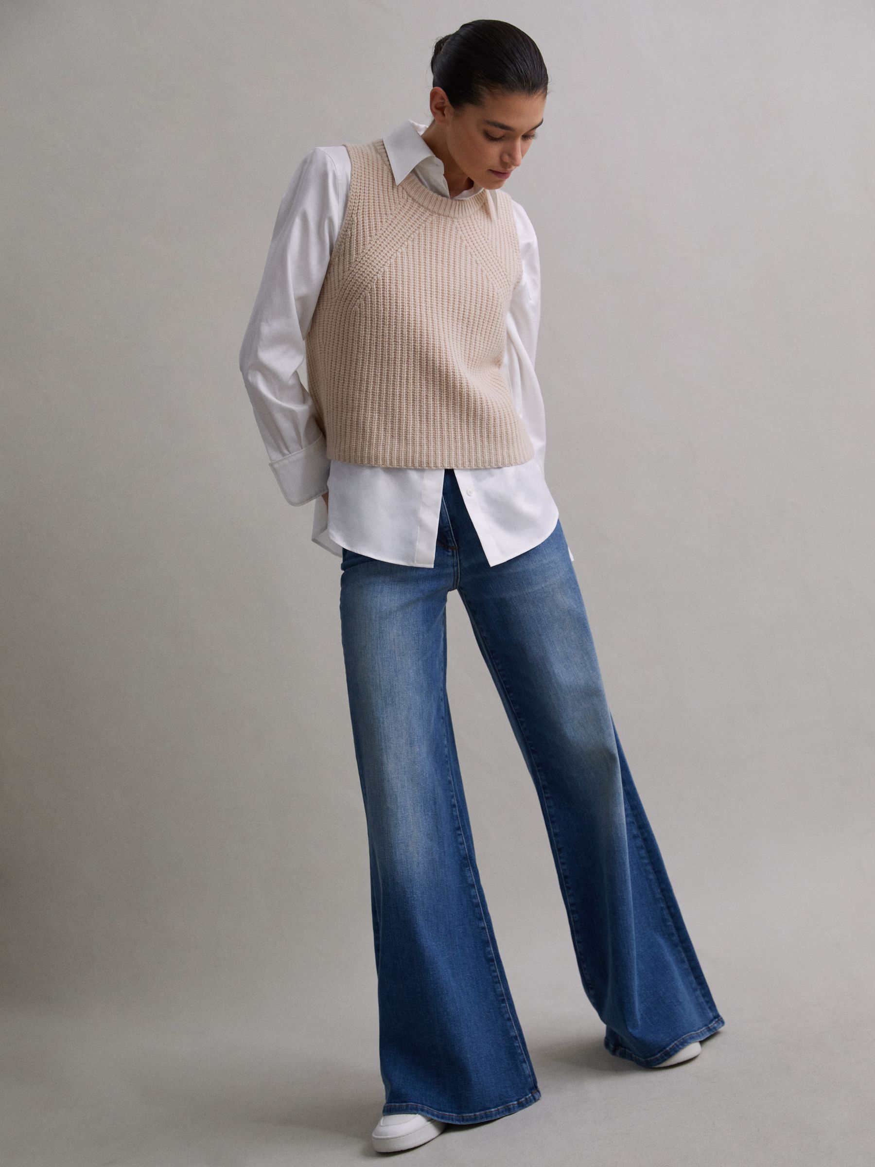 Wool-Cashmere Sleeveless Removable Roll Neck Vest in Neutral - Image 6 of 7