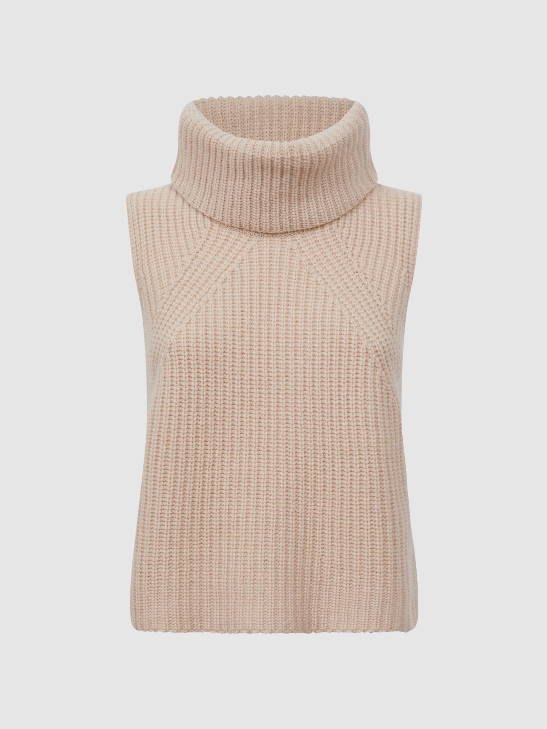 Wool-Cashmere Sleeveless Removable Roll Neck Vest in Neutral - Image 7 of 7