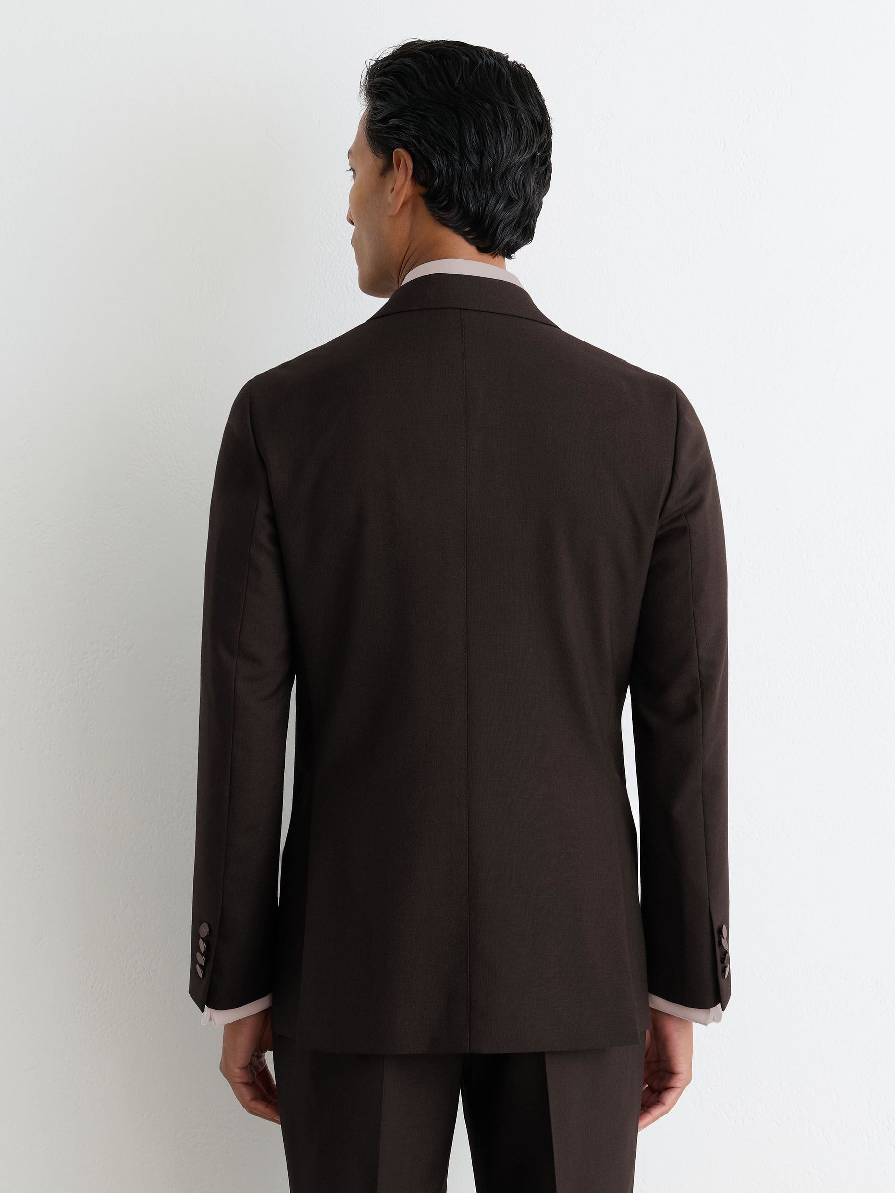 Wool Double-Breasted Tuxedo Blazer Classic-Fit in Brown - Image 10 of 12