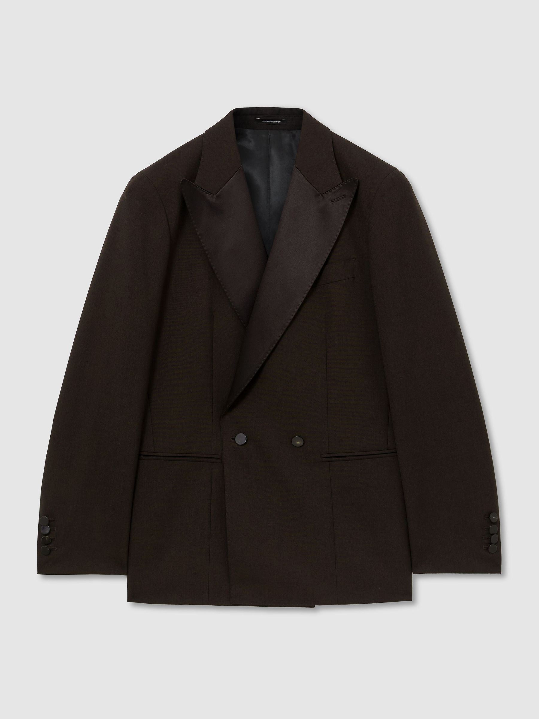 Wool Double-Breasted Tuxedo Blazer Classic-Fit in Brown - Image 2 of 12