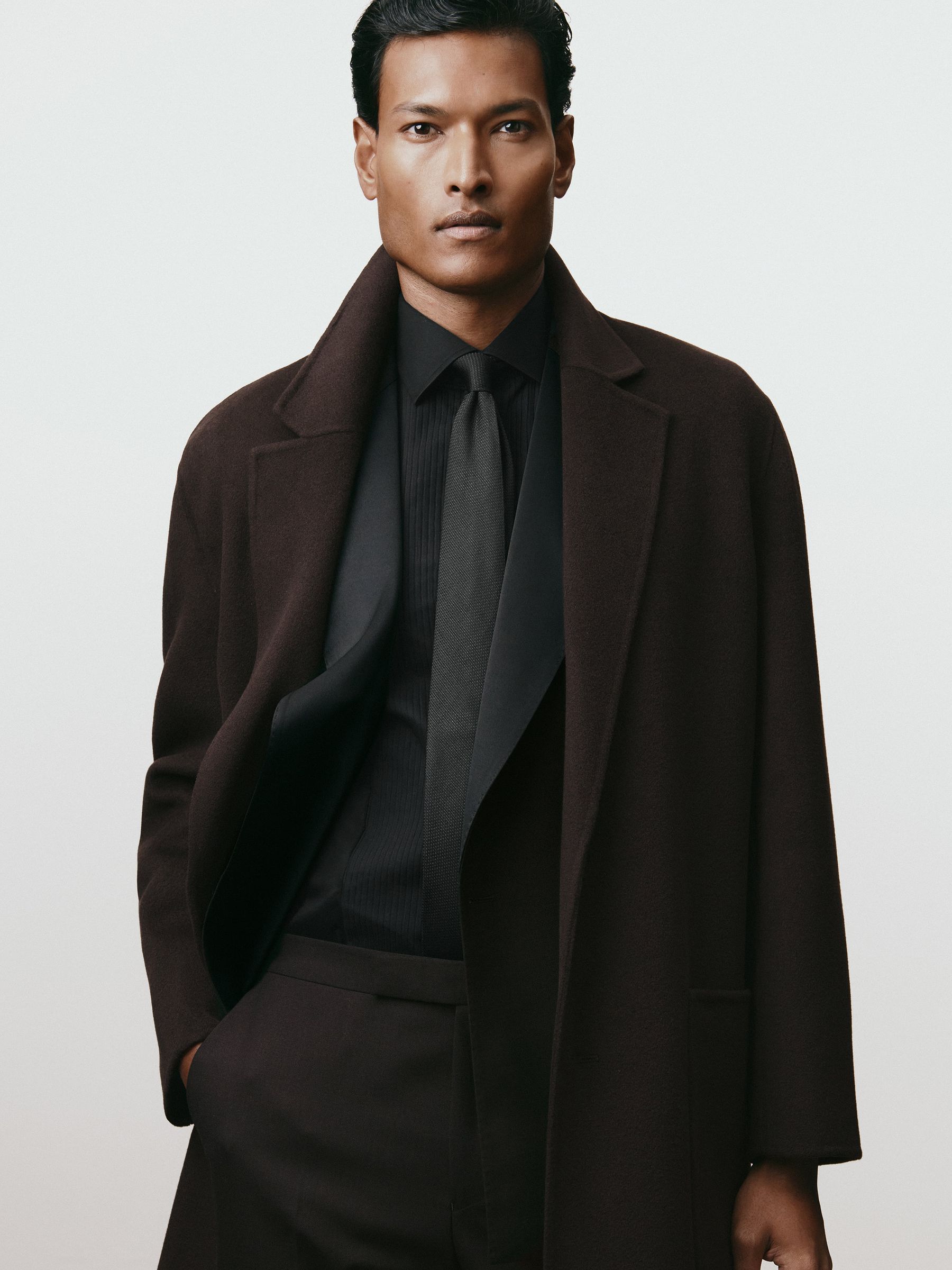 Wool Double-Breasted Tuxedo Blazer Classic-Fit in Brown - Image 4 of 12