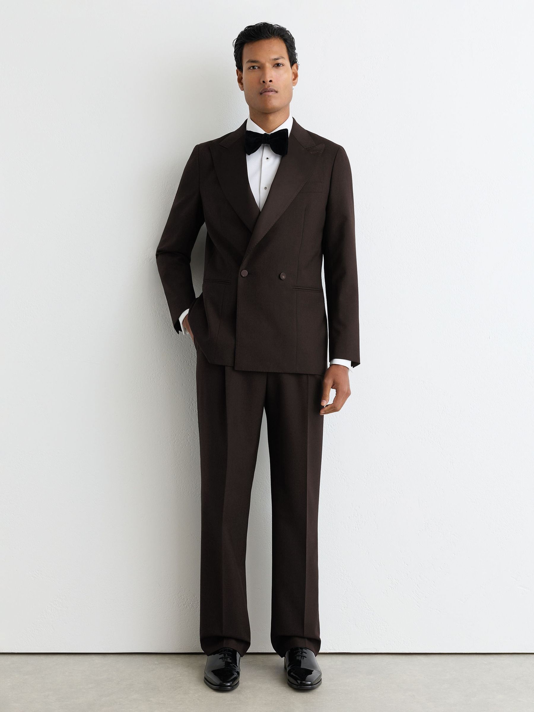 Wool Double-Breasted Tuxedo Blazer Classic-Fit in Brown - Image 5 of 12