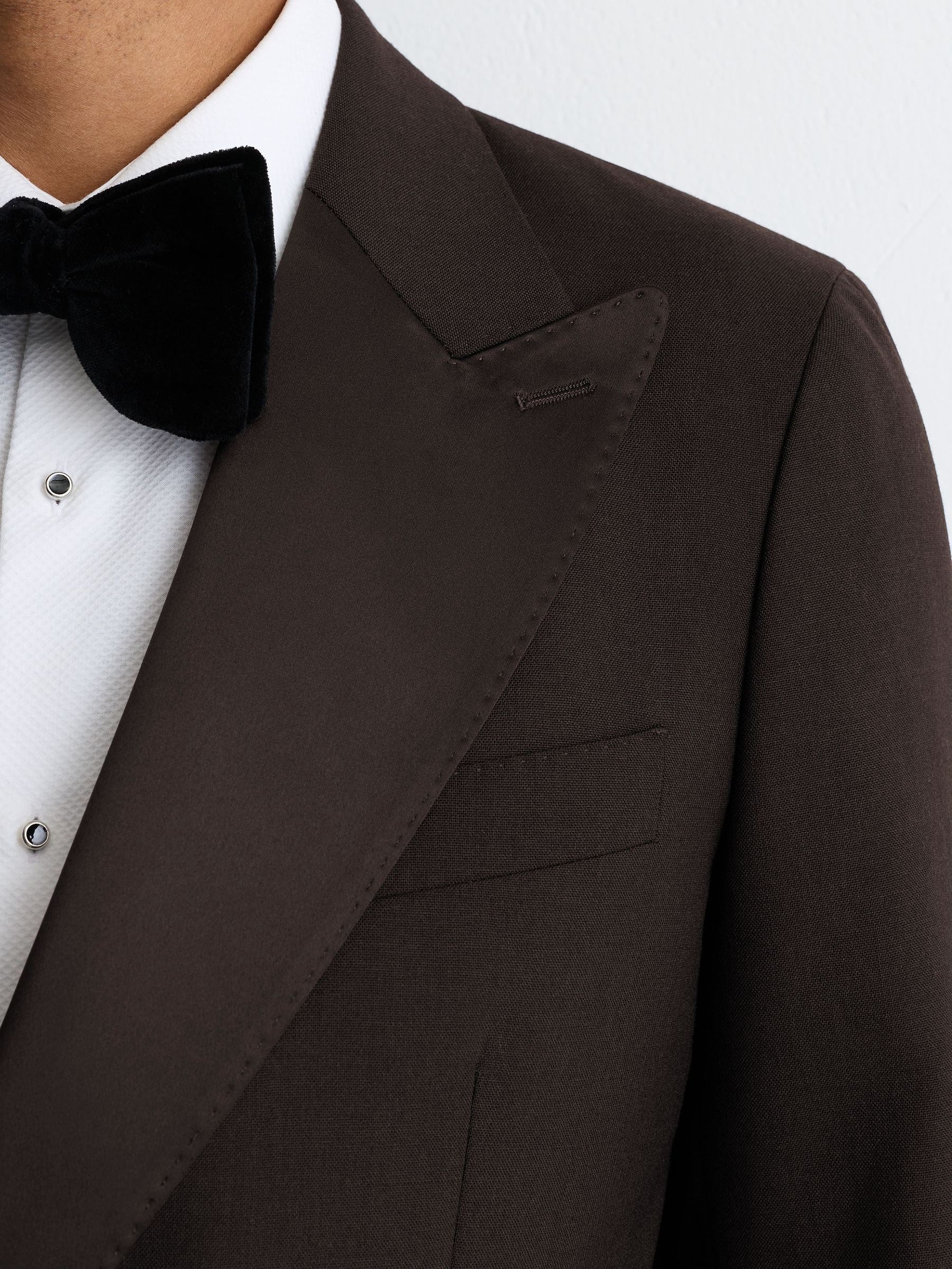 Wool Double-Breasted Tuxedo Blazer Classic-Fit in Brown - Image 6 of 12