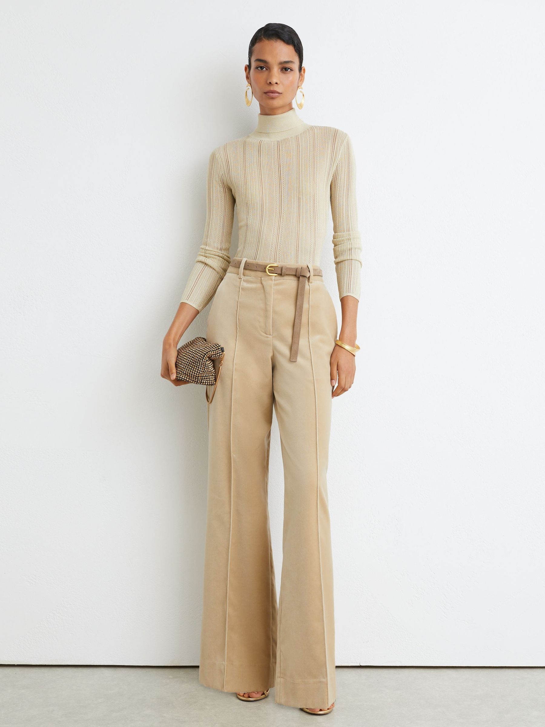 Metallic Open-Knit Roll-Neck Top in Gold - Image 4 of 7