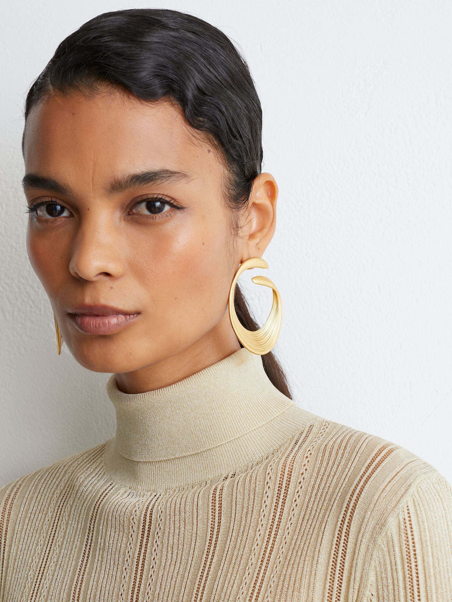 Metallic Open-Knit Roll-Neck Top in Gold - Image 5 of 7