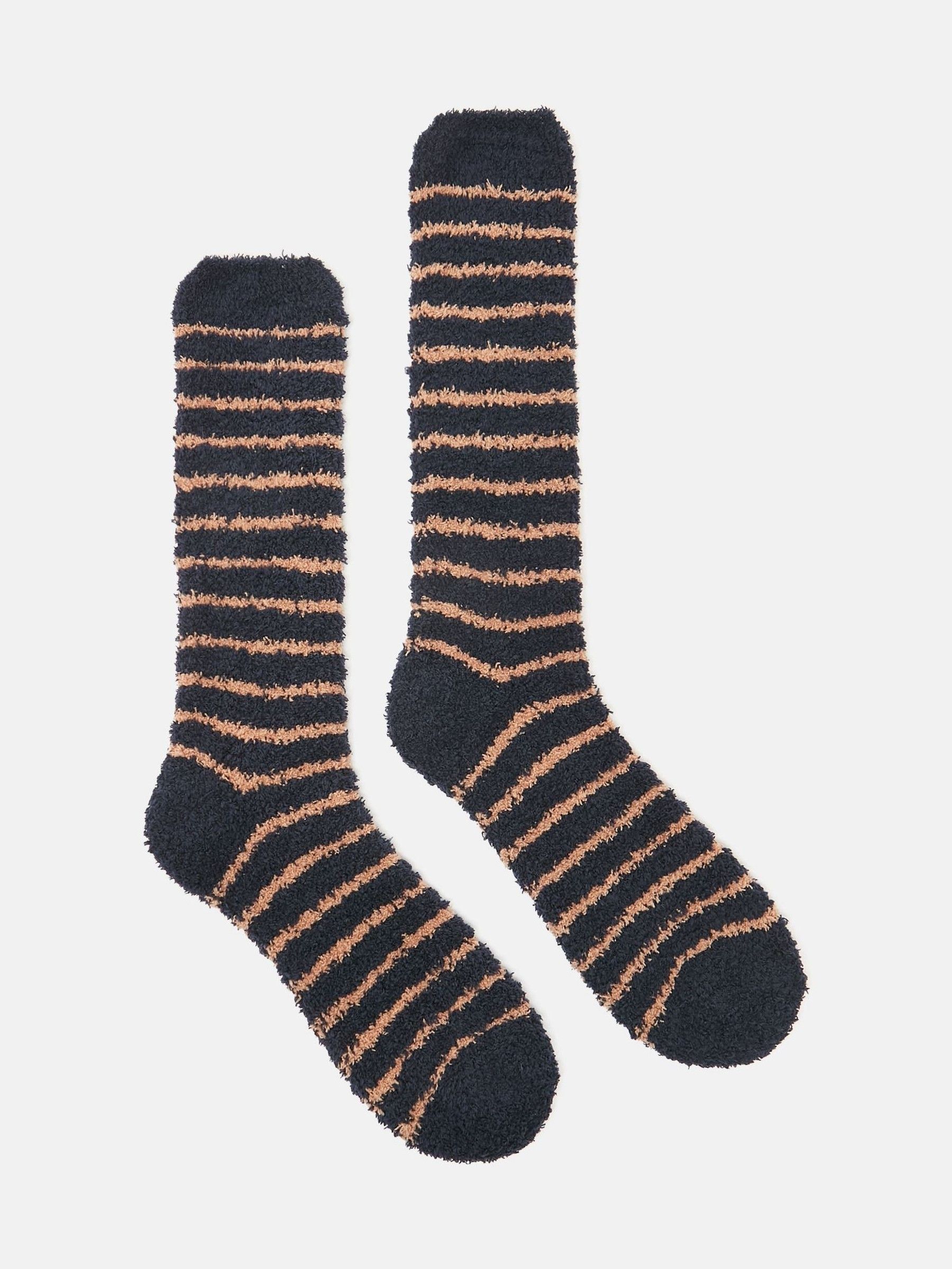 Men's Fluffy Tan/Navy Striped Socks - Image 1 of 3