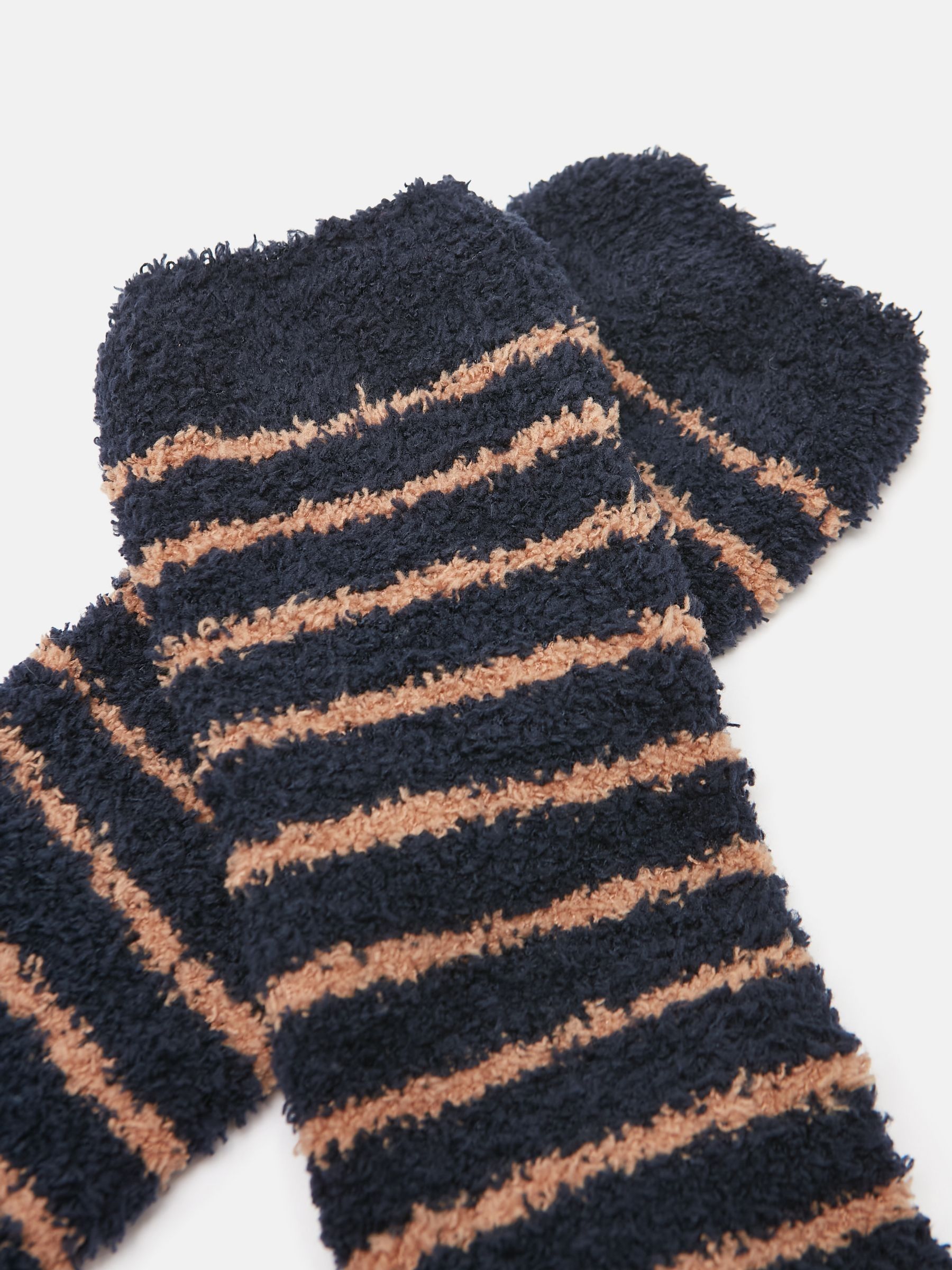 Men's Fluffy Tan/Navy Striped Socks - Image 2 of 3