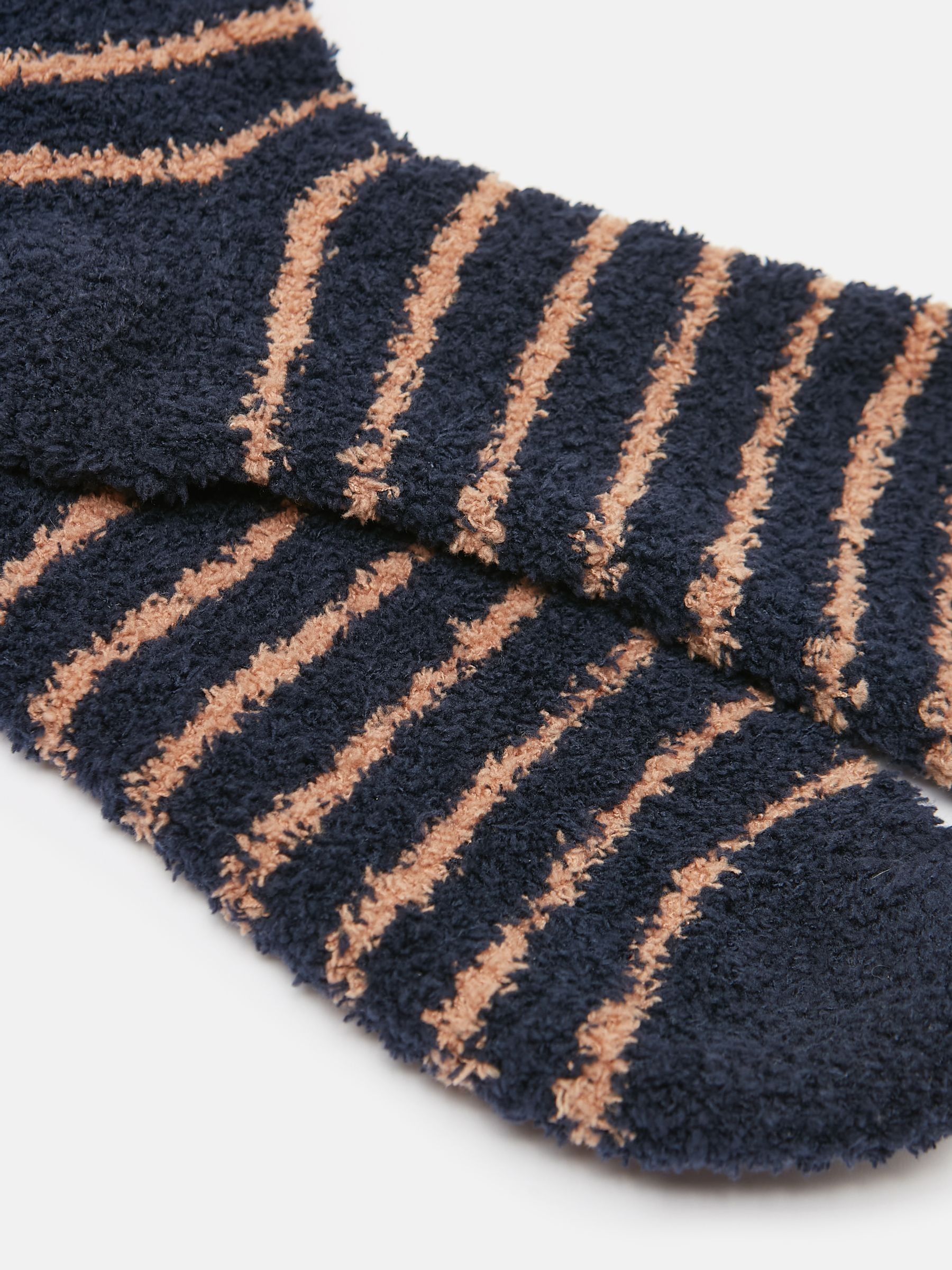 Men's Fluffy Tan/Navy Striped Socks - Image 3 of 3