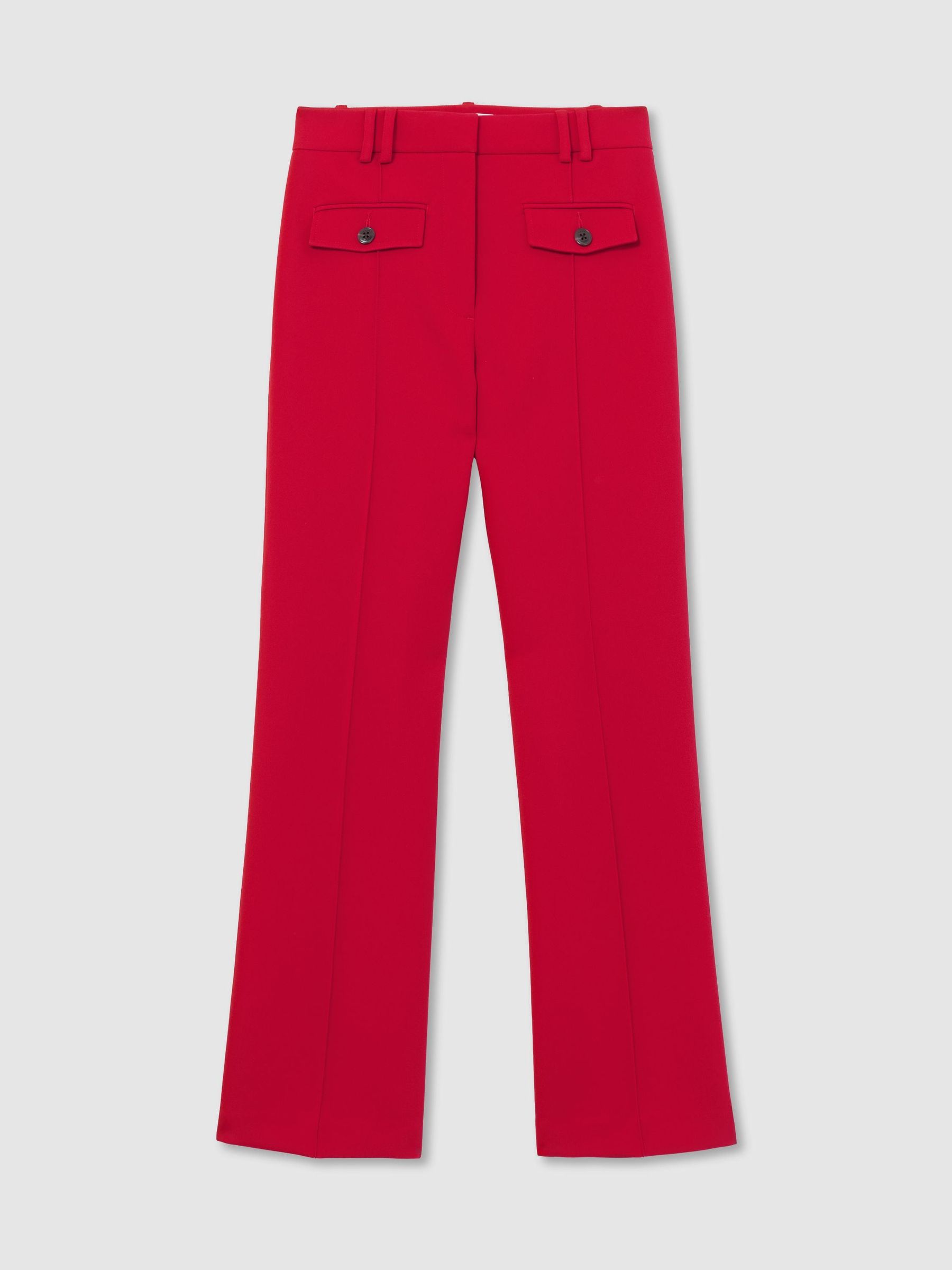 Twin-Pocket High-Rise Flared Trousers in Red - Image 2 of 6