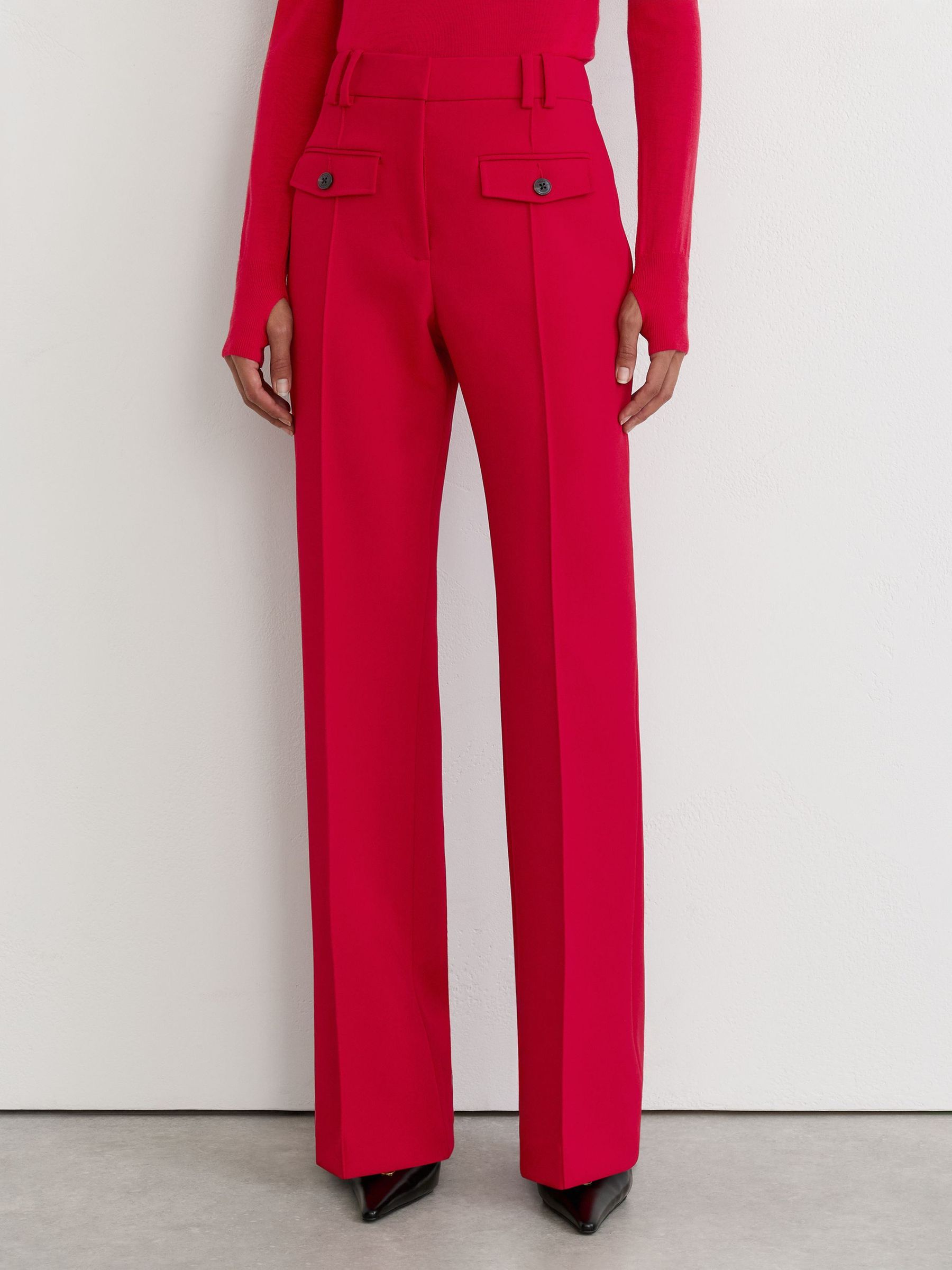 Twin-Pocket High-Rise Flared Trousers in Red - Image 3 of 6