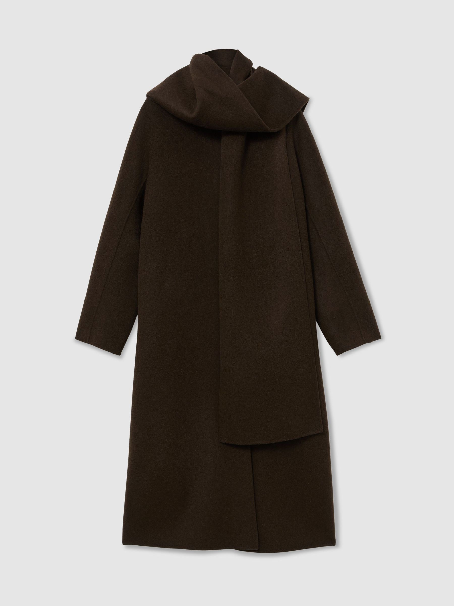 Wool-Blend Long Blind-Seam Scarf Coat in Chocolate Brown - Image 2 of 10 Wool-Blend Long Blind-Seam Scarf Coat in Chocolate Brown - Image 2 of 10