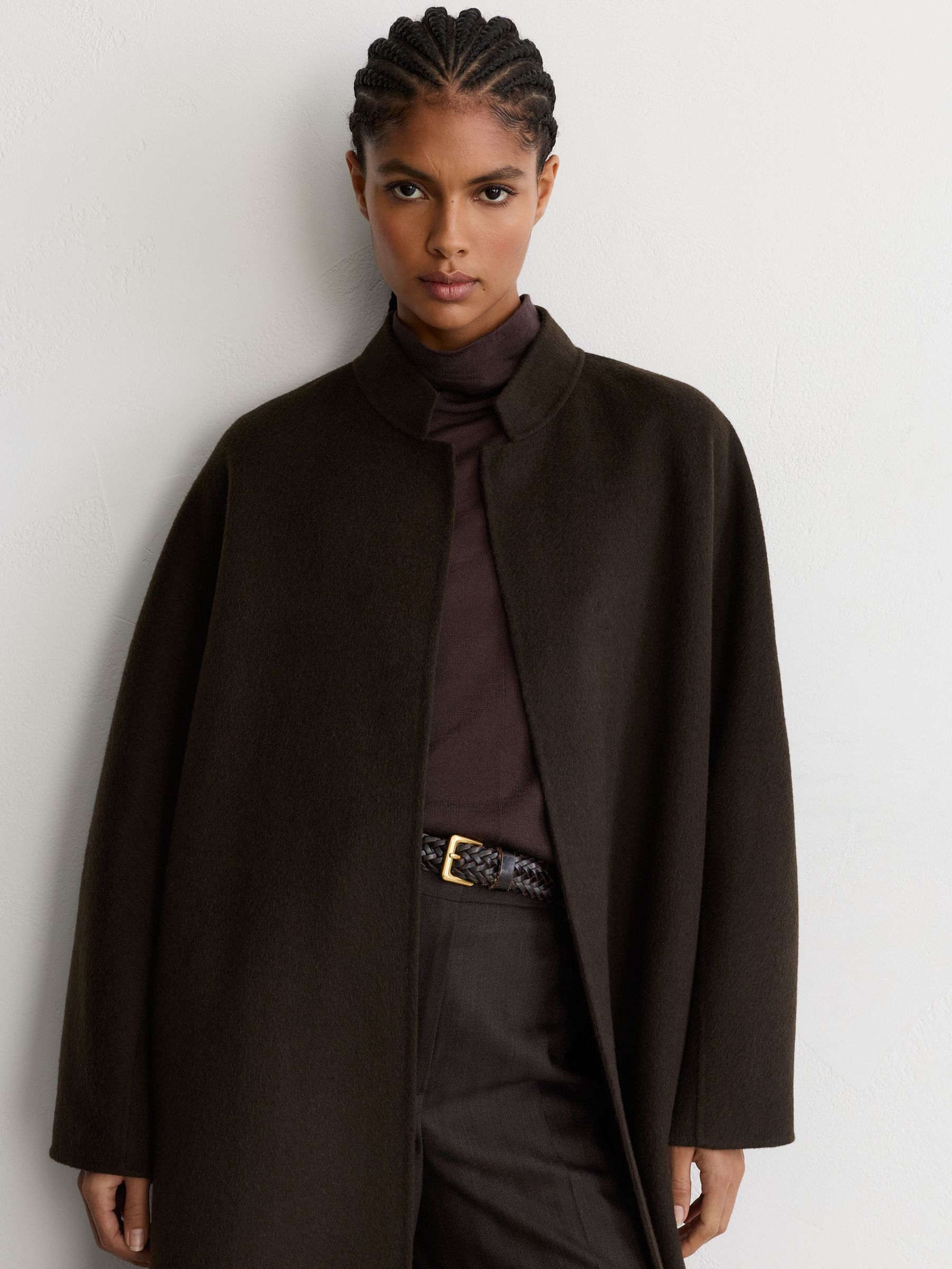 Wool-Blend Long Blind-Seam Scarf Coat in Chocolate Brown - Image 6 of 10