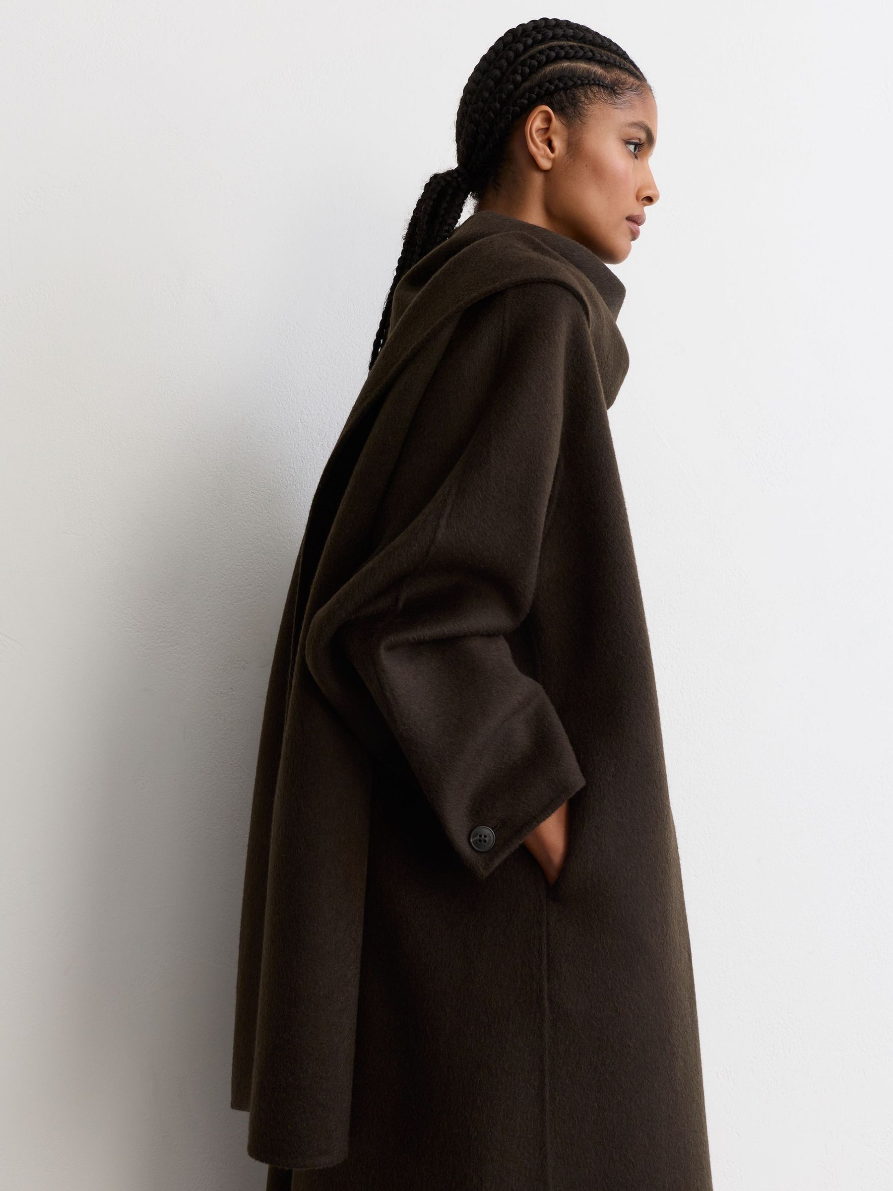 Wool-Blend Long Blind-Seam Scarf Coat in Chocolate Brown - Image 7 of 10