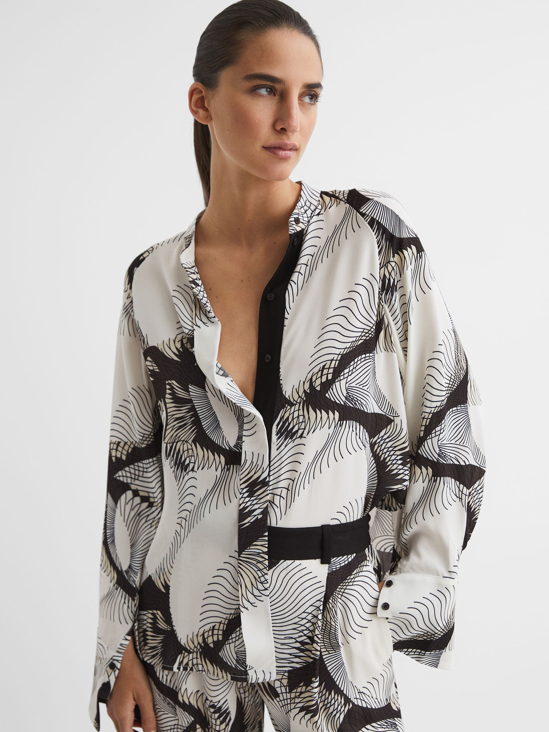 Abstract Print Co-Ord Blouse in Black/White - Image 1 of 5 Abstract Print Co-Ord Blouse in Black/White - Image 1 of 5