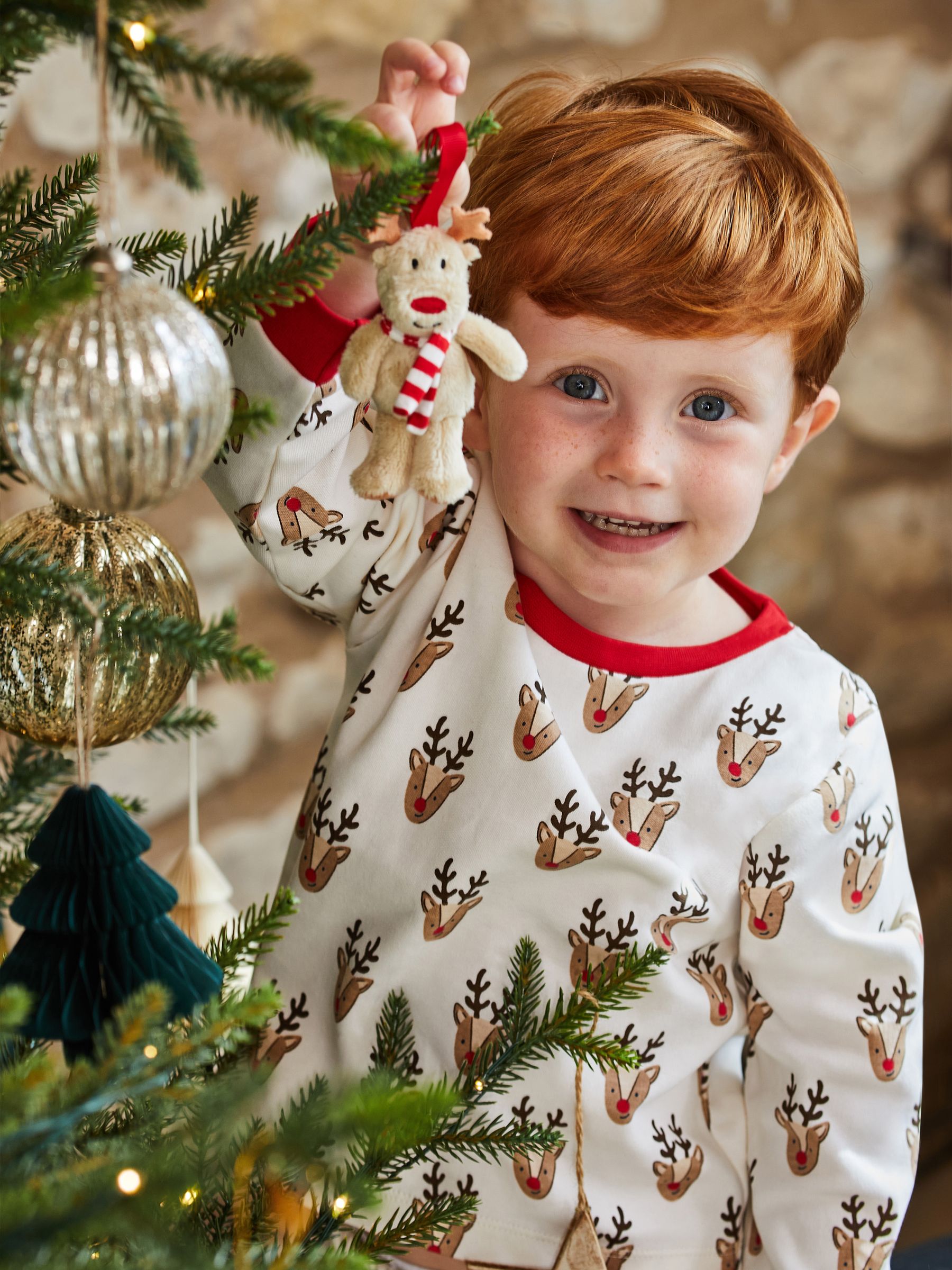 Cream Kids' Reindeer Heads Jersey Pyjamas - Image 3 of 8